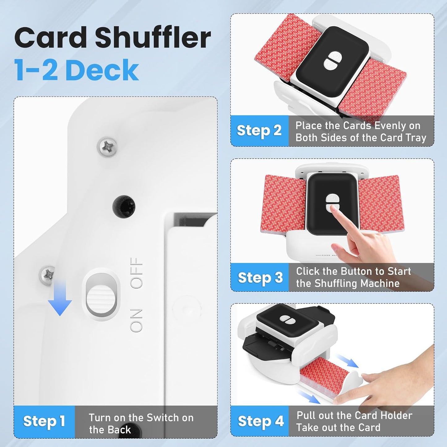 Neasyth Automatic Card Shuffler for 1-2 Decks, Playing Cards Shuffler Machine Rechargeable Portable Compatible with Phase 10, Skip-Bo, Skyjo for Home Party Card Games