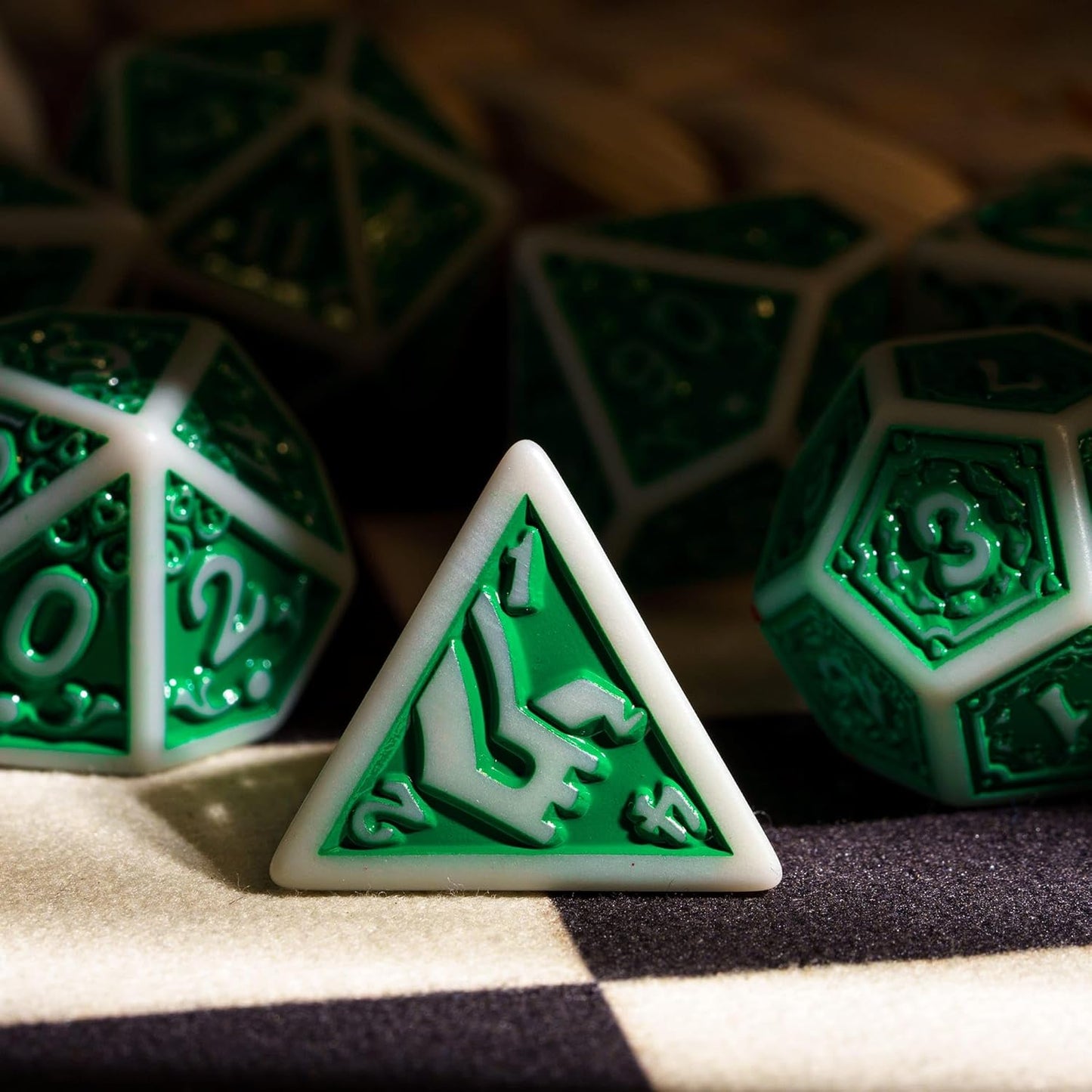 7-Die DND Dice Set New Pattern Polyhedral Dice Set with Leather Bag D&D Die for RPG Table Games(Gray Green)