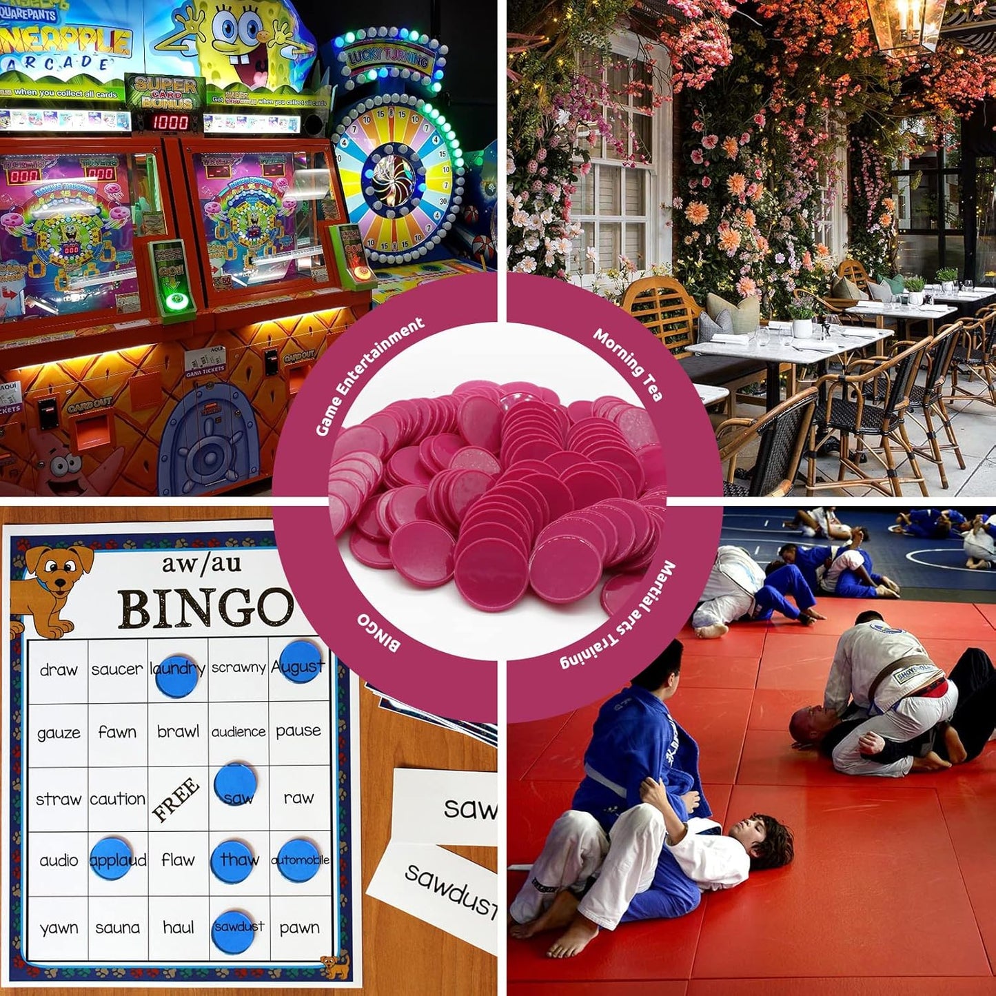 Set of 100 Opaque Plastic Learning Counters Mini Poker Chips Game Tokens with Storage Box (Mediumvioletred, 1 Inch)