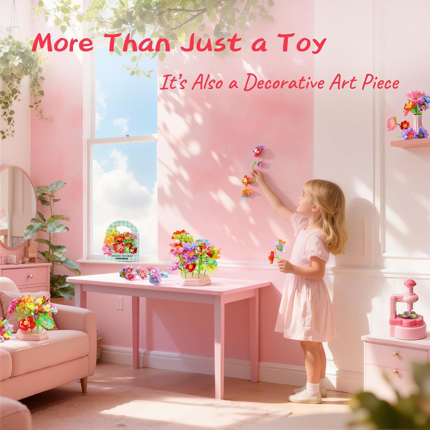 Unitour DIY Flower Bouquet Craft Kits，Arts and Crafts Flowers Market Toy for Kids，Birthday Gift for 4 5 6 7 8 9 10 Year Old Girl Boy