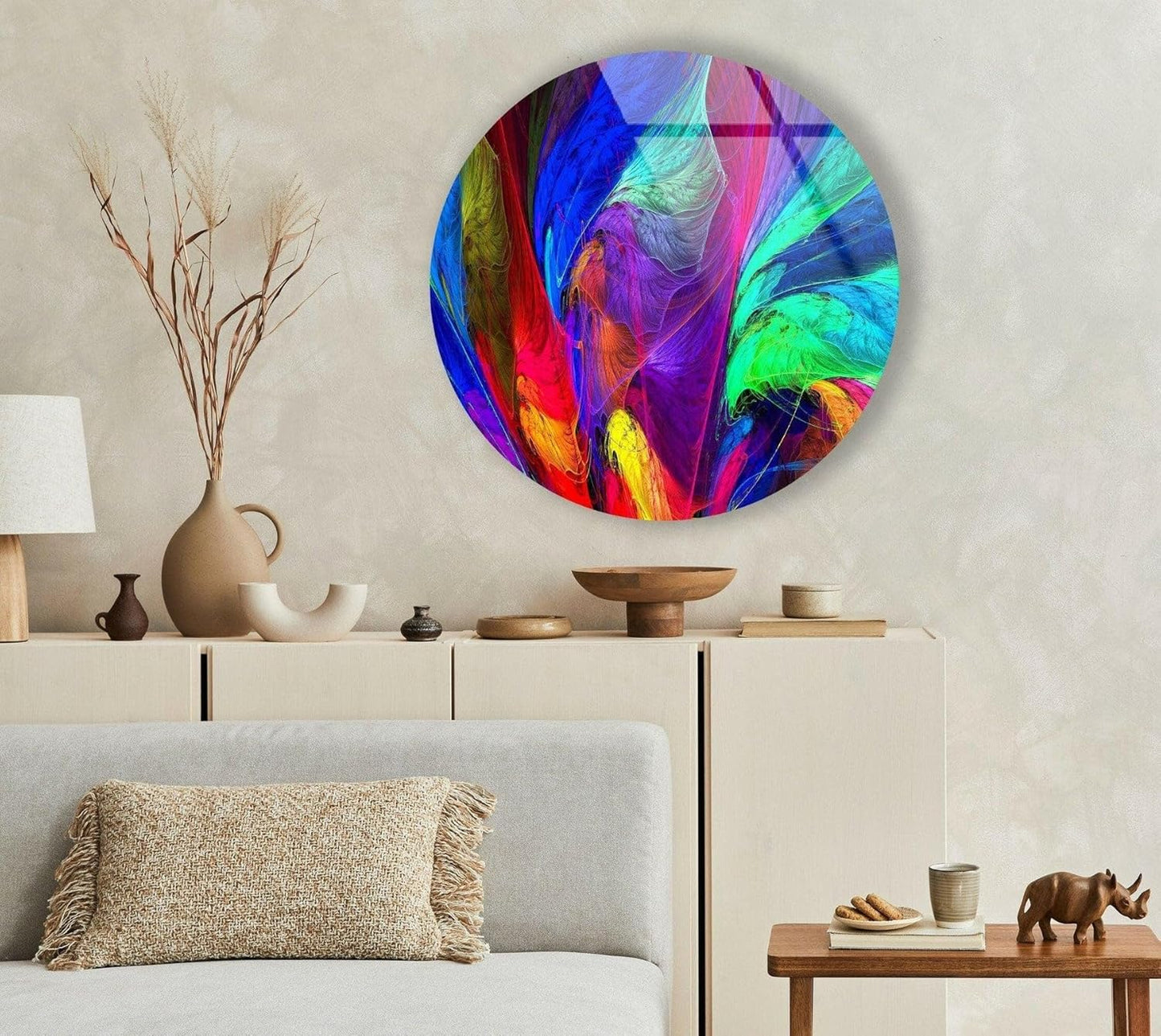 My Photostation.com 20''(50cm) Diameter Neon Colors Abstract Round Glass Wall Art Tempered Glass Printing Wall Decor Large Wall Art Wall Hangings