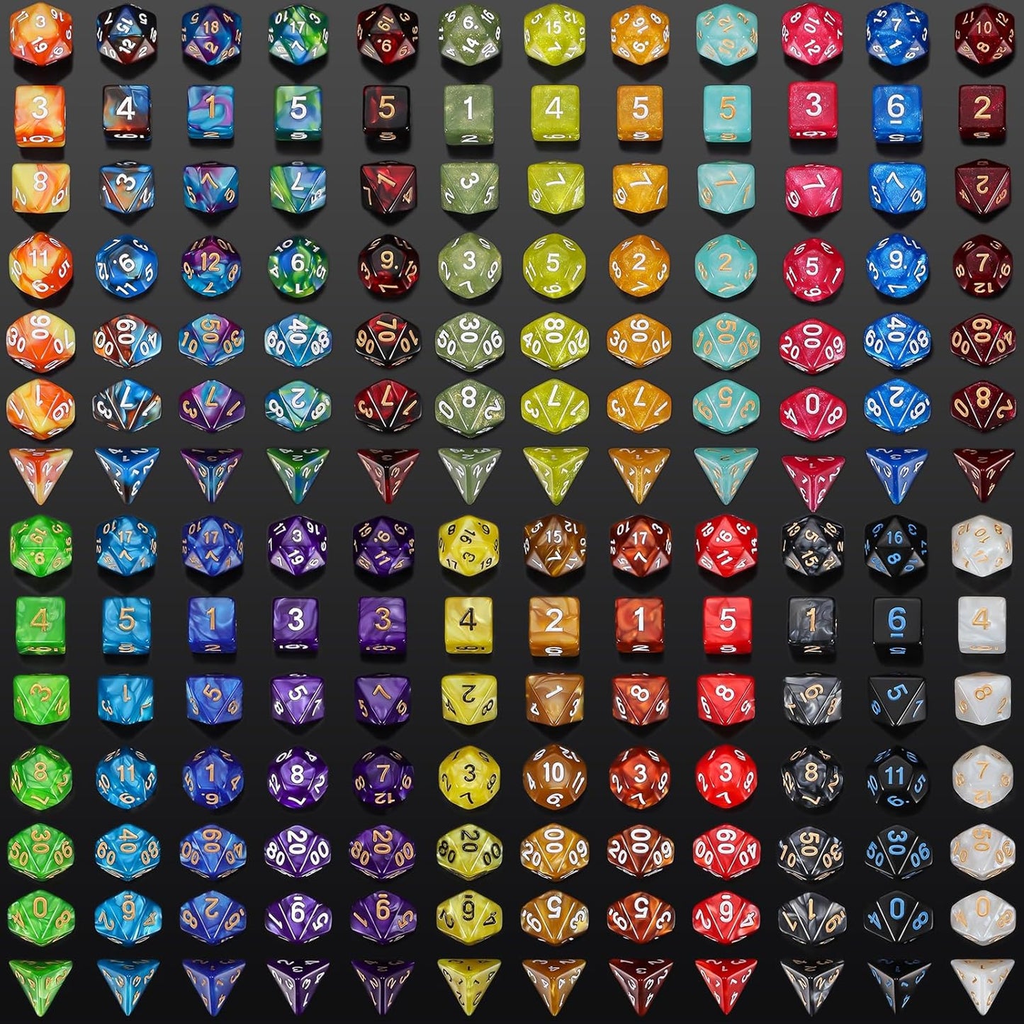 QMay DND Dice Set -25x7 (175pcs) Polyhedral Dice Compatible with Dungeons and Dragons D&D RPG MTG Table Games.25 Sets of 7 dice and a dice Bag