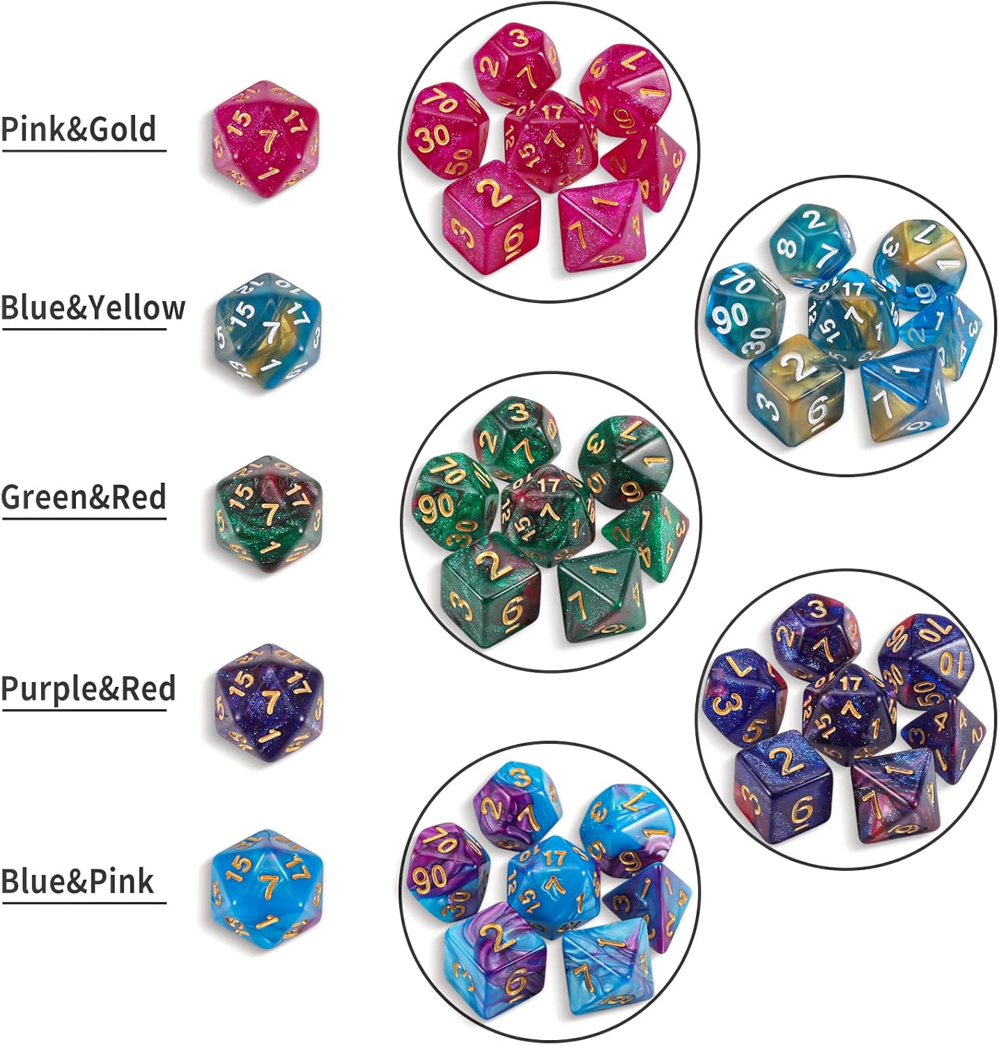 DND Dice Set - 20X7(140pcs) Polyhedral Dice for Dungeons and Dragons D&D RPG MTG Table Games with 1 Large Flannel Bag