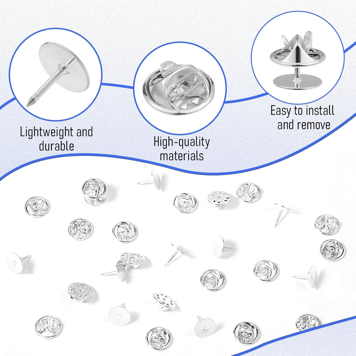 50 Pairs Silver Metal Pin Backs, Butterfly Tie Tacks Blank Pin Keepers Enamel Pin Locking Backs for Clothes Brooch Uniform Badges Lapel Hat Tie Tack Craft Making Jewelry Making