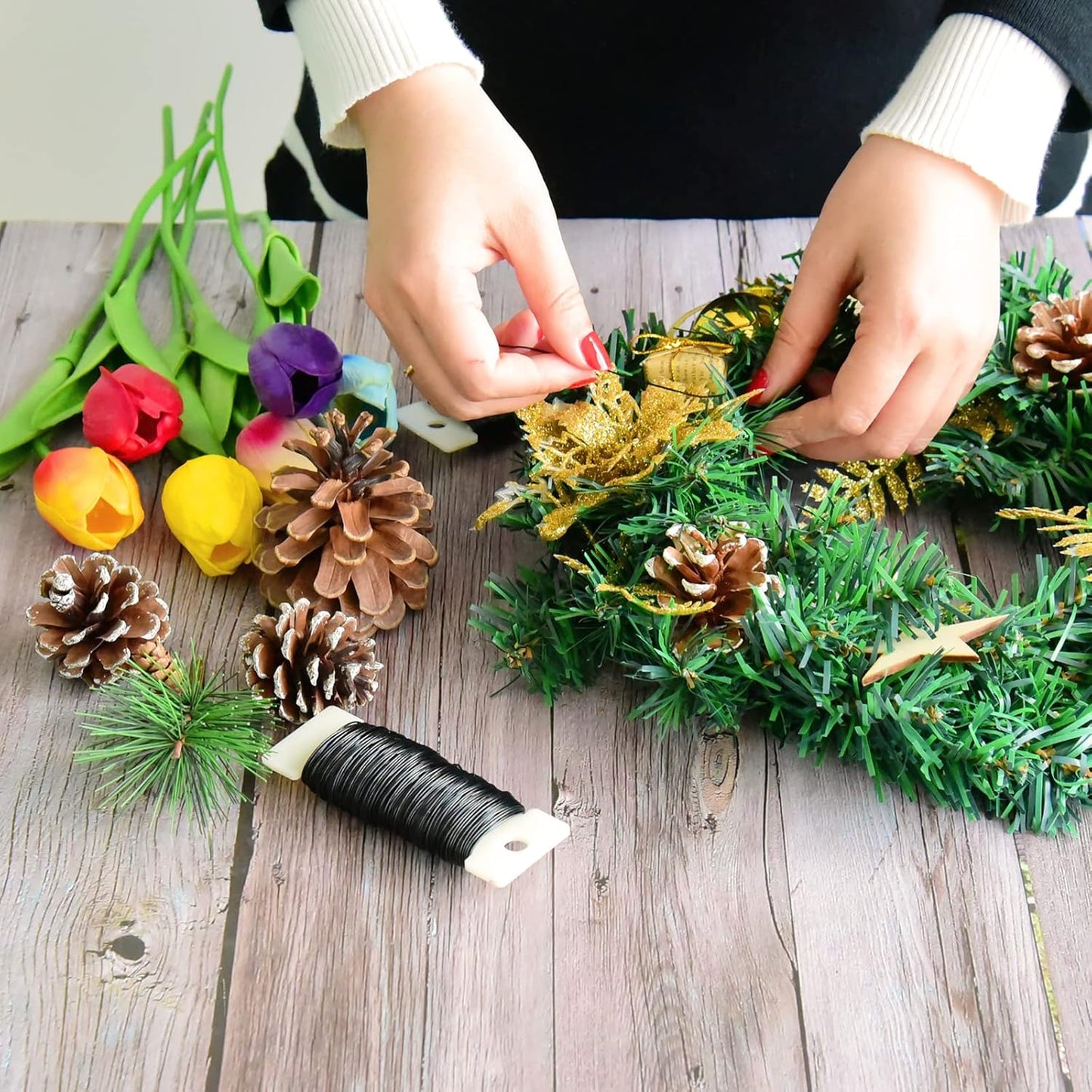 Hapeper 22 Gauge Floral Flexible Paddle Wire for Christmas Wreath Tree, Flower Arrangements, 3 Pack 114 Yards (Black)