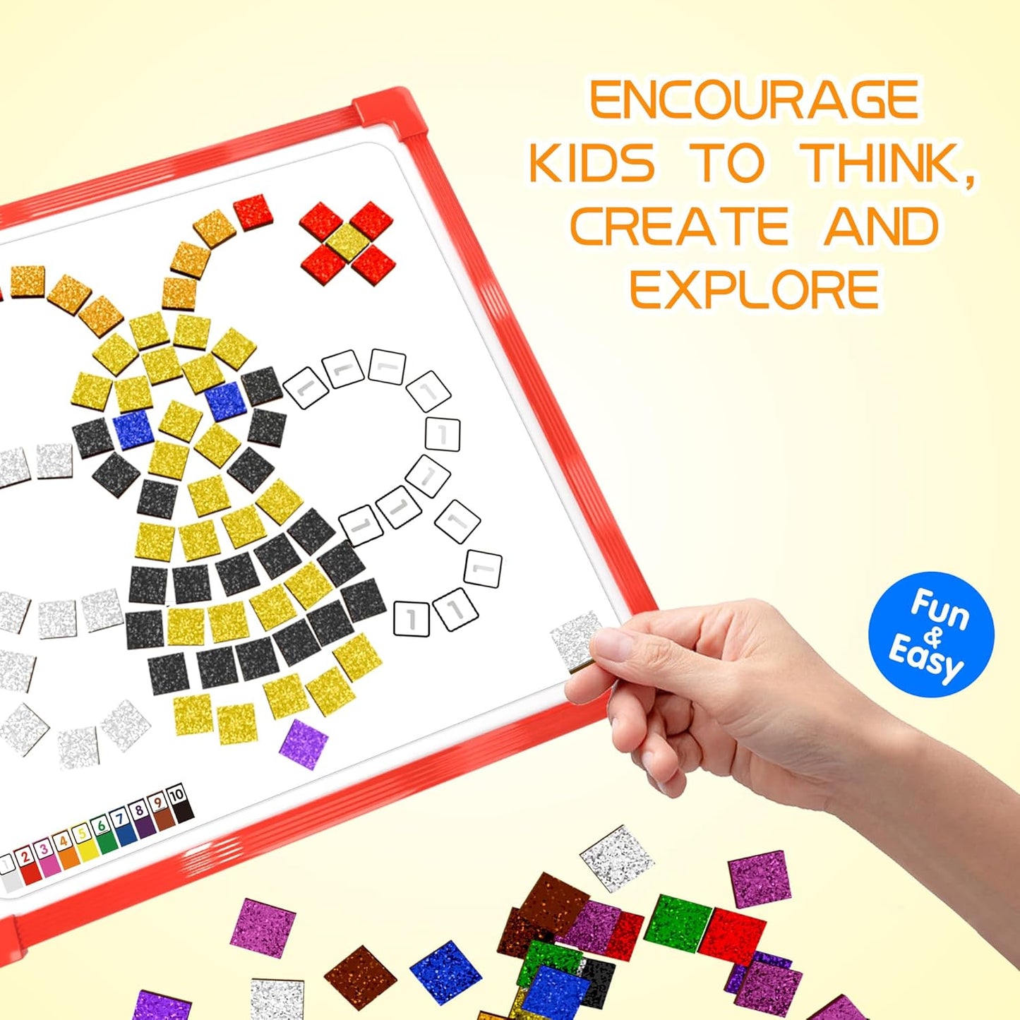 GLEEHAPY Learning Educational STEM Toy,Mosaic Magnetic Puzzle,300 Foam Building Blocks with 20 Patterns,Math Counting Activities, Montessori Sensory Art Kit Gift for Boy Girl Kids 4 5 6 7+