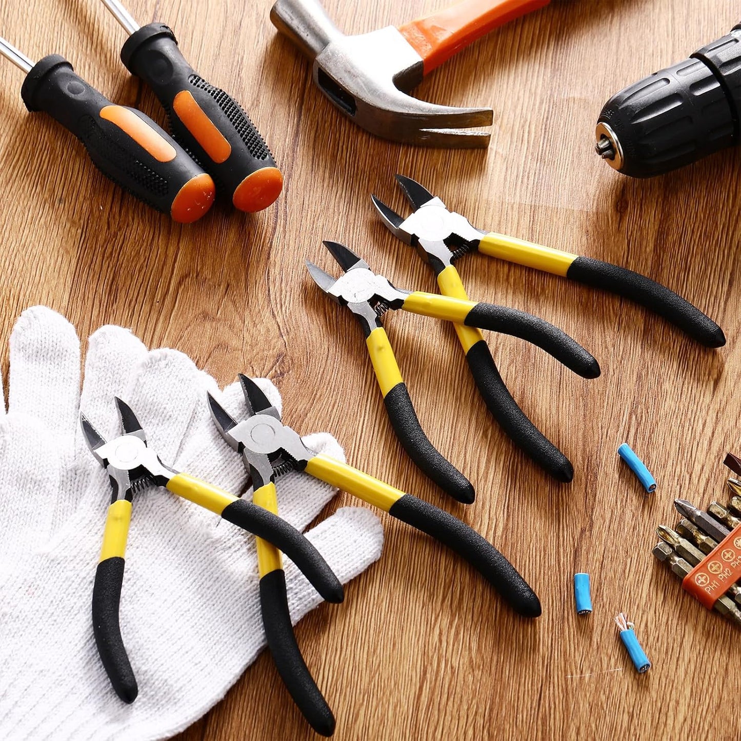 Lasnten Wire Cutters Precision Cutting Pliers Side Diagonal Cutters Small Wire Clippers with Nonslip Handle DIY Jewelry Making Crafting Model Kits(8 Pcs 6 Inch,7 Pcs 5 Inch,Yellow Black)