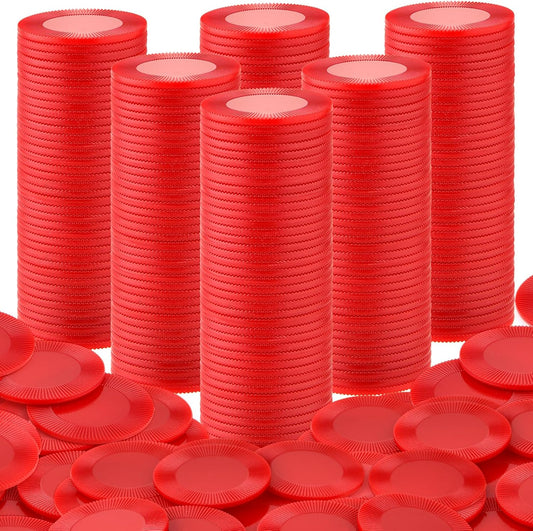 Coopay 500 Pieces Plastic Poker Chips, 1 Inch Bingo Chips Bulk Learning Counters Disks Poker Card Game, Counting Markers for Math Practice, Game Tokens and Teaching Rewards, 25 mm (Red)
