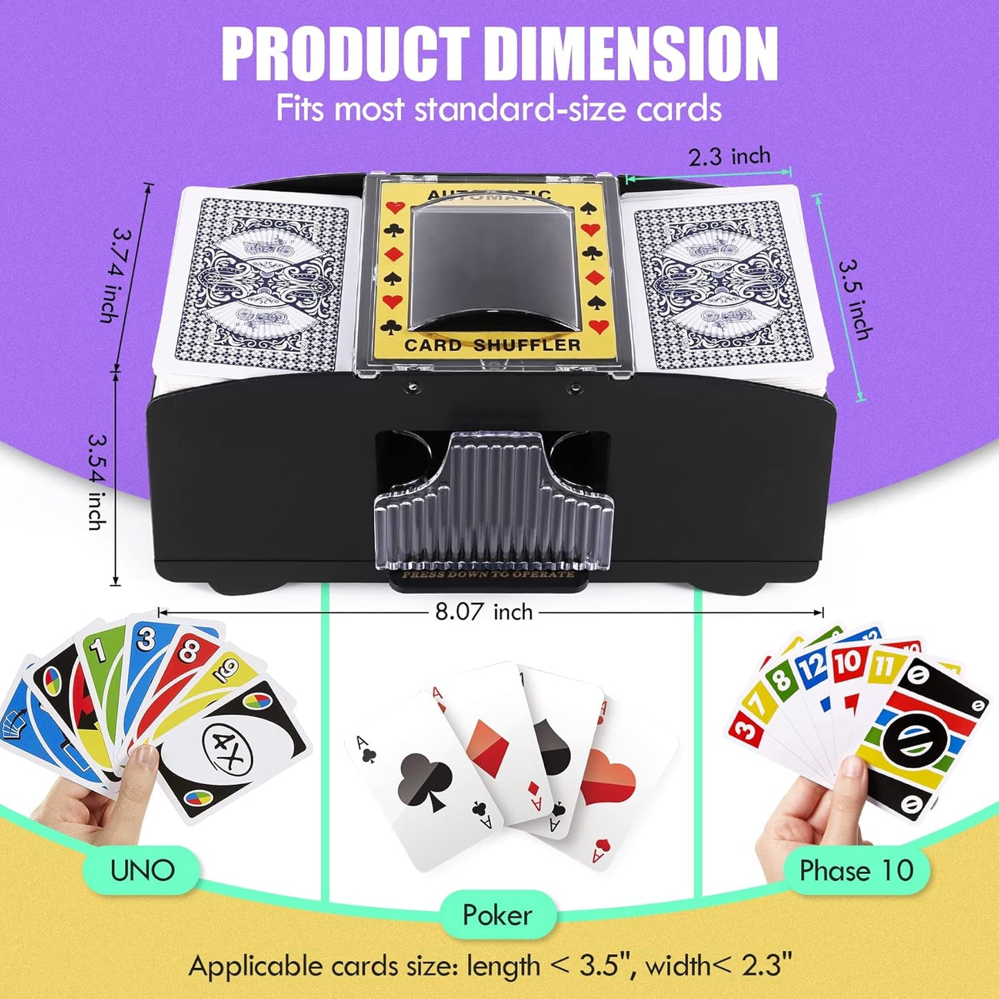 Card Shuffler 2 Deck, USB-C/Battery-Powered Automatic Playing Card Shuffler for UNO Poker Home Card Games