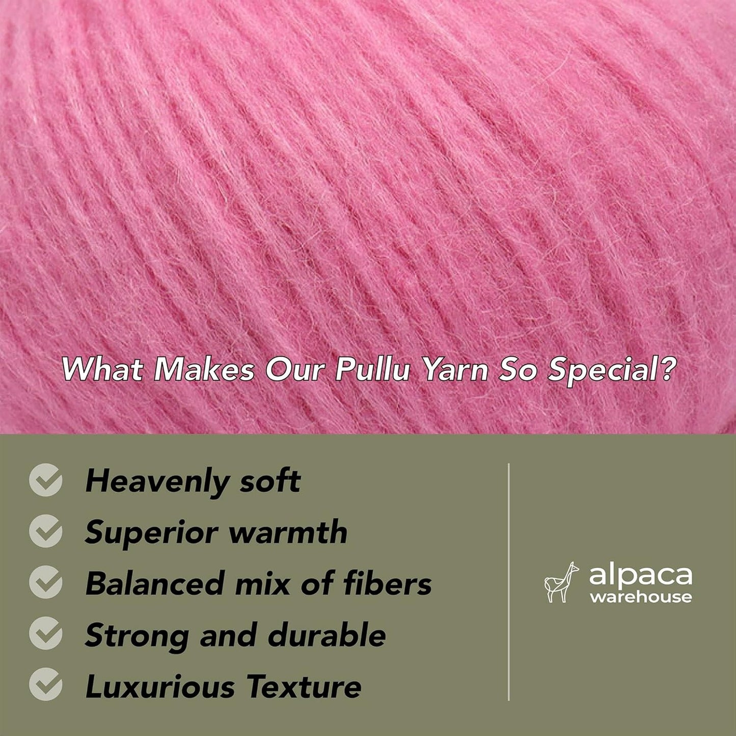 Pullu - Baby Alpaca Merino Wool Yarn Set of 3 Skeins (150 Grams) Worsted Weight - Sourced Directly from Peru - Heavenly Soft and Perfect for Knitting and Crocheting (Cotton Candy)