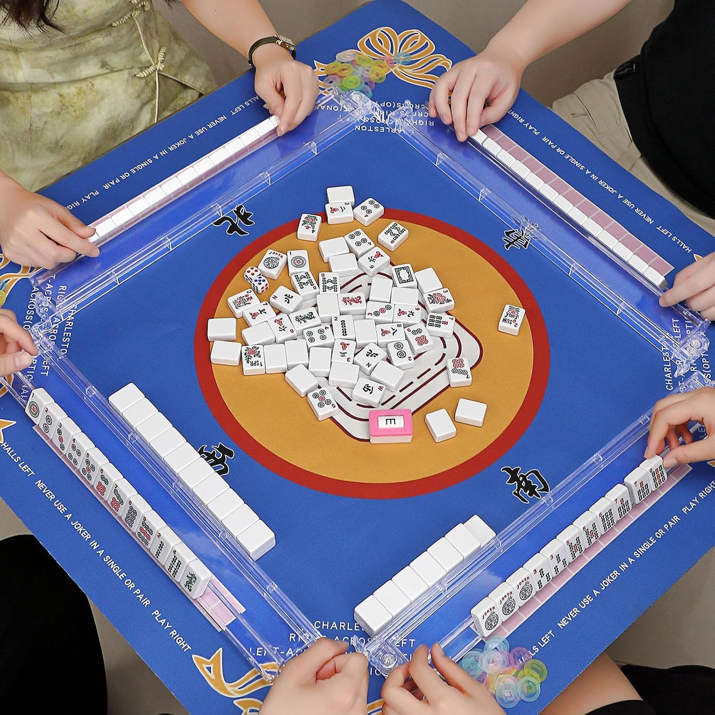 4PCS Mahjong Racks with Pushers,Clear Acrylic American Majiang Tile Racks