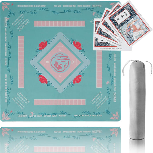 Mahjong Mat, Mahjong Mat for Table, Comes with 1 Velvet Mahjong Mat Storage Bag, with 2025 Mahjong Cards (4pcs), Fit for Mahjong/Poker/Board Games/Card Games/Dominoes (Green)