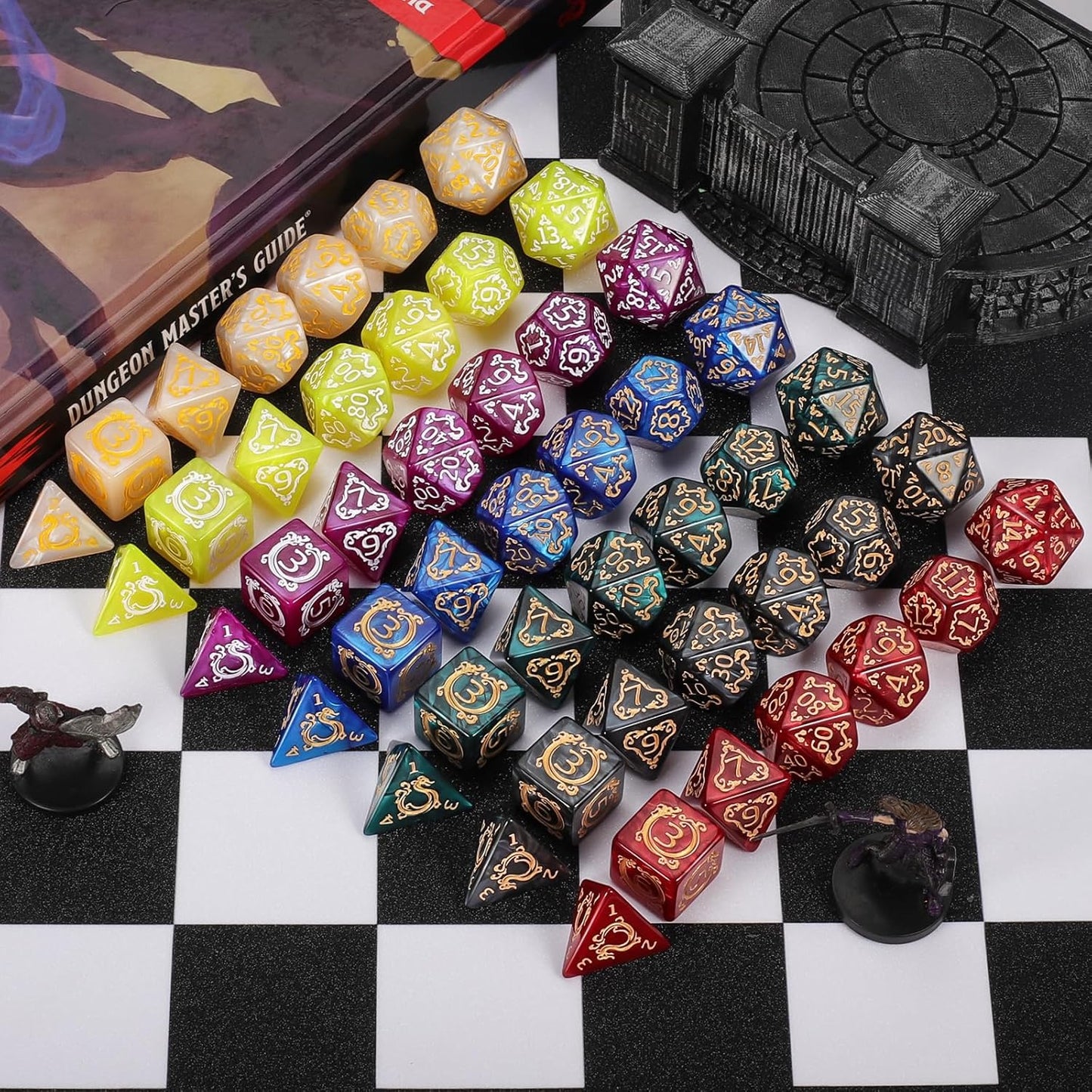 CiaraQ DND Dice Sets - 49pcs Polyhedral Dice, 7 Sets D&D Dice with Pouches, D4 D6 D8 D10 D% D12 D20 Dice for Dungeons and Dragons DND RPG MTG Table Games