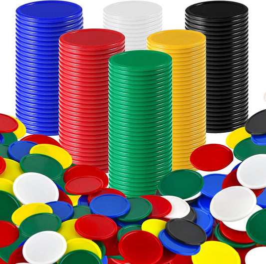 Coopay 600 Pieces 1.5 Inch Plastic Bingo Chips Learning Counters Disks, 6 Colors Counting Discs Markers for Math Practice and Poker Chips, Card Game Tokens, Teaching Rewards, 38 mm