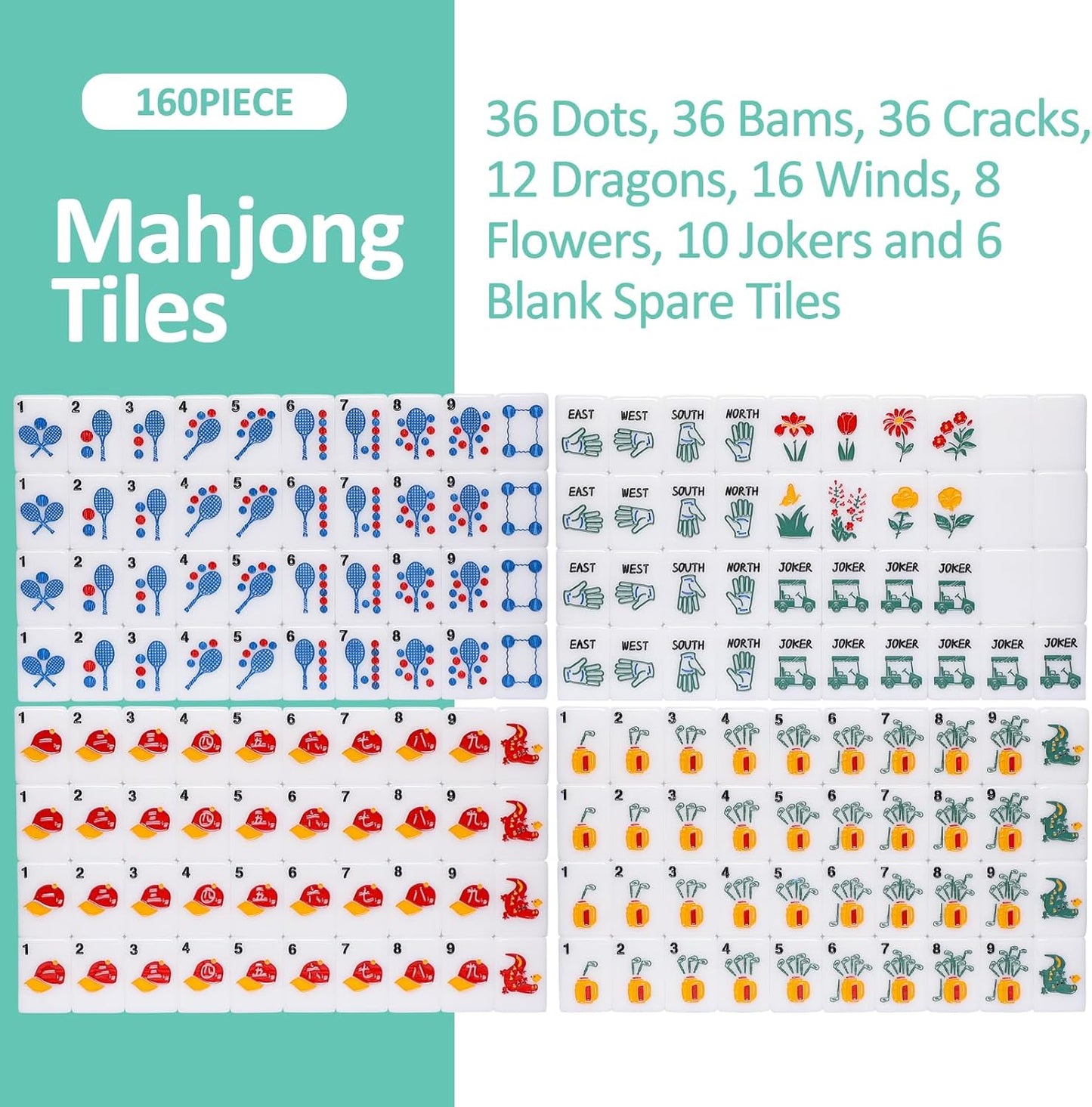 American Mahjong Tile Set with Clear Acrylic Box and Accessories, 160 Acrylic Engraved Mahjong Tiles, Mahjong Game Set