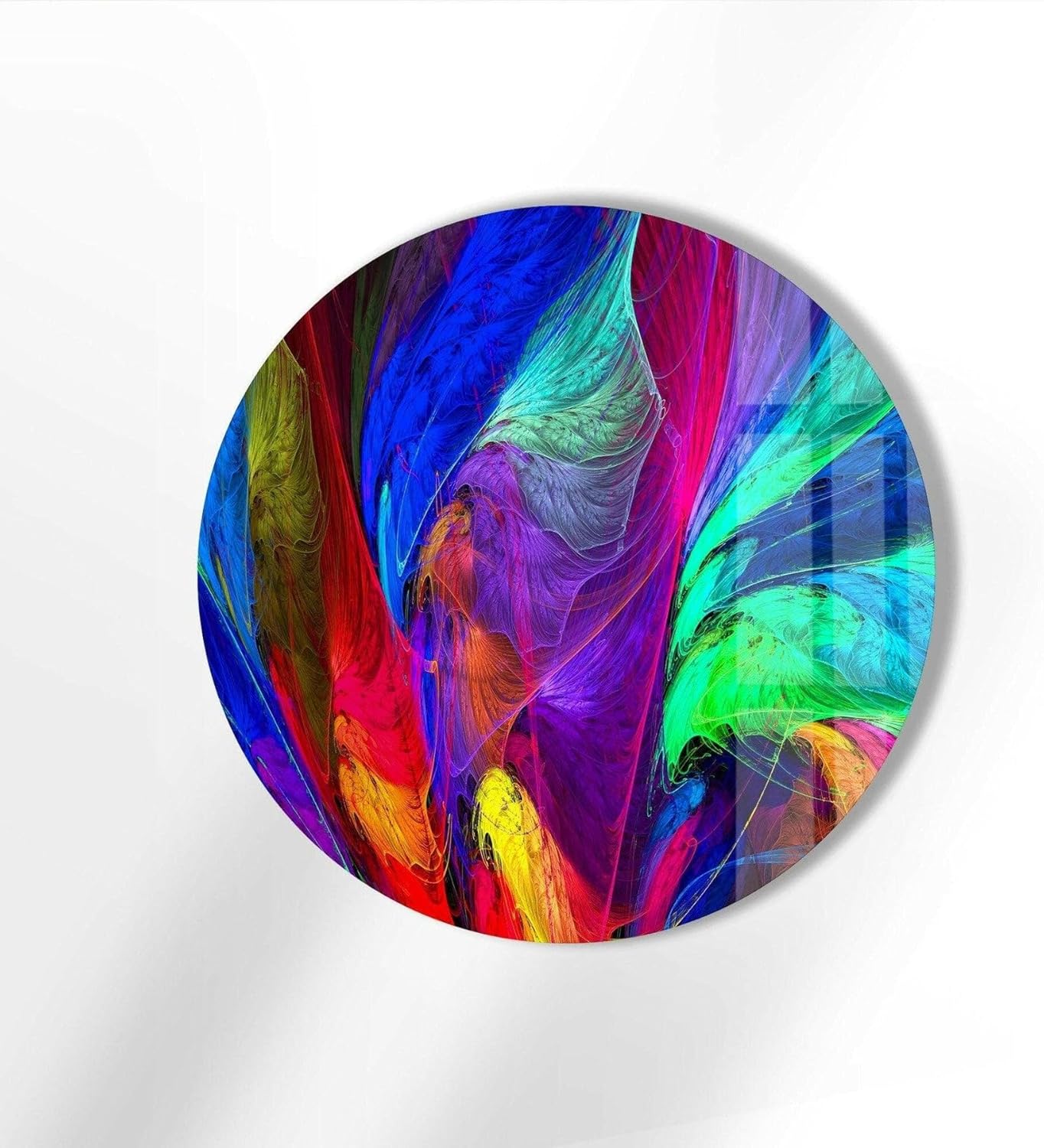 My Photostation.com 39,4''(100cm) Diameter Neon Colors Abstract Round Glass Wall Art Tempered Glass Printing Wall Decor Large Wall Art Wall Hangings