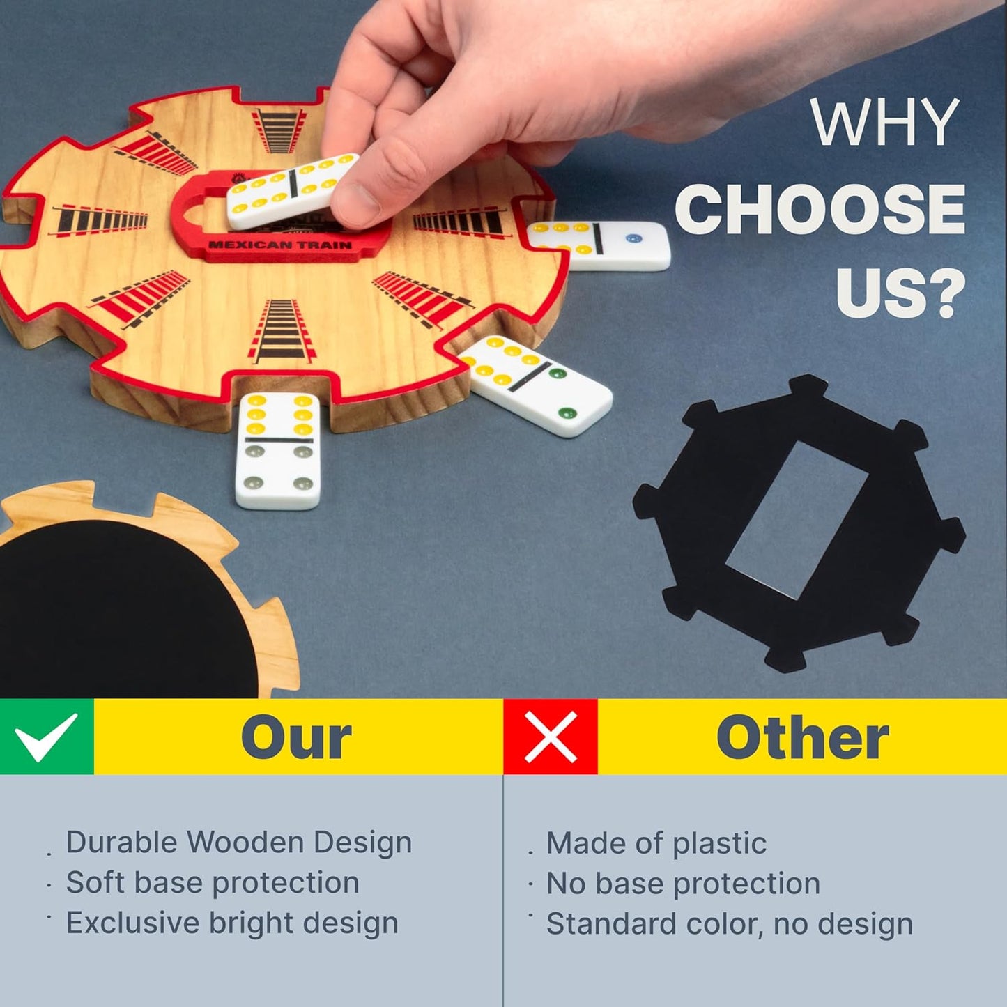 Queensell Wooden Mexican Train Hub – Mexican Train Accessories for Classic Domino Game – Mexican Train Centerpiece 7.8x7.8x0.5 in