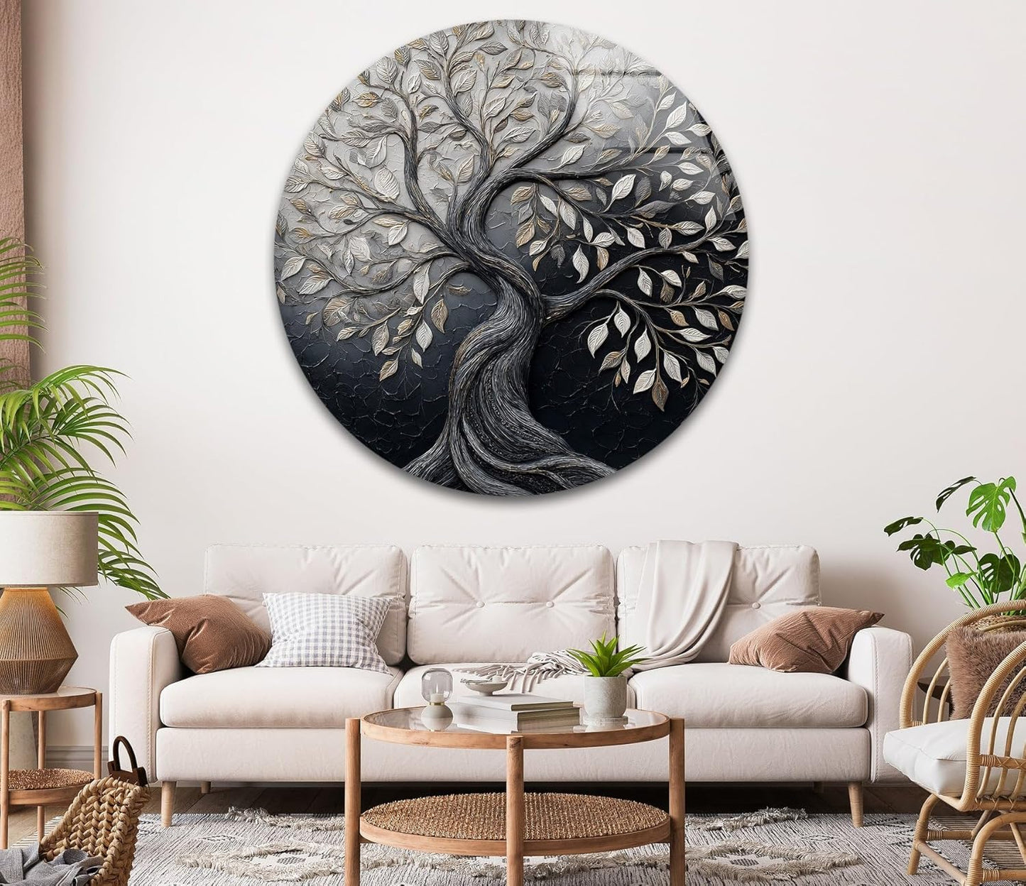 My Photostation.com 39,4''(100cm) Diameter Twilight Tree of Life Round Glass Wall Art Tempered Glass Printing Wall Decor Large Wall Art Wall Hangings
