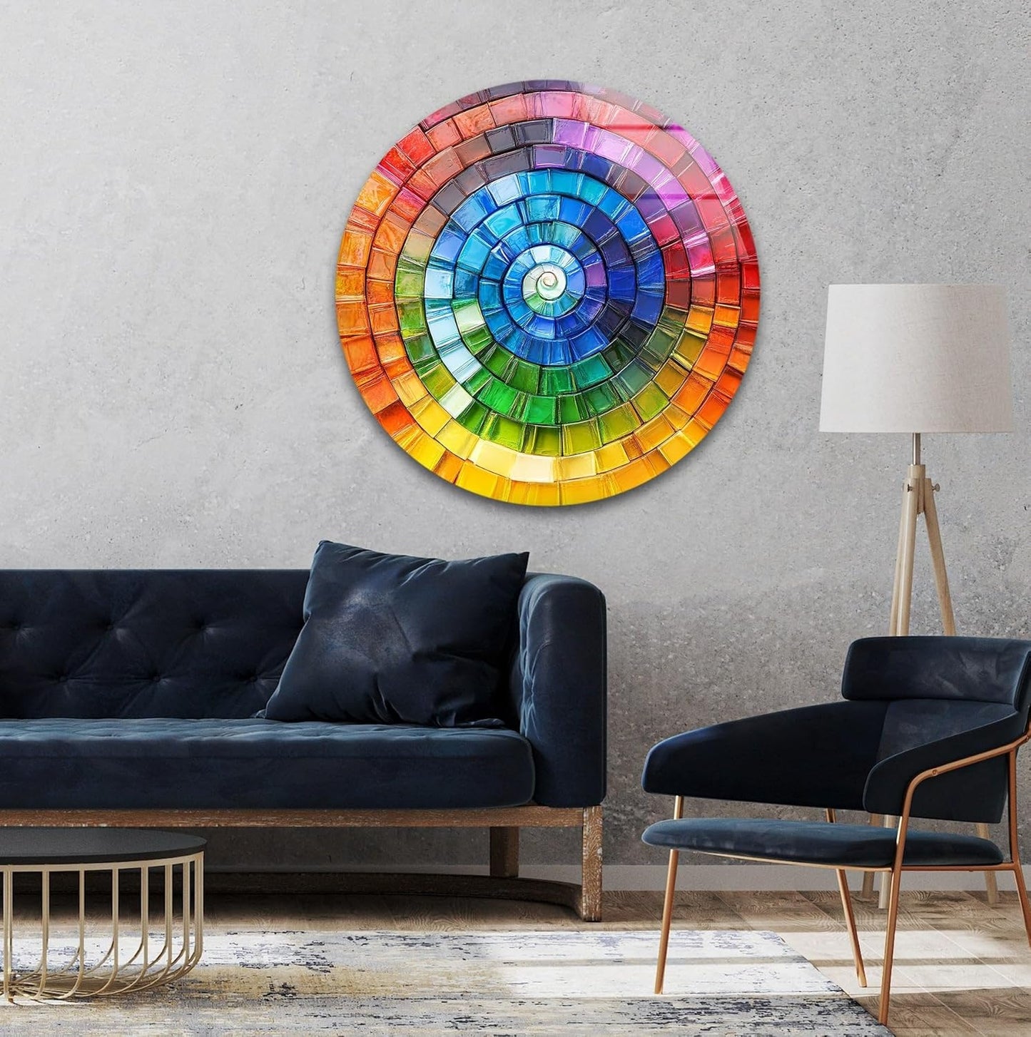 My Photostation.com 27.5''(70cm) Diameter Radiant Spiral Spectrum Round Glass Wall Art Tempered Glass Printing Wall Decor Large Wall Art Wall Hangings