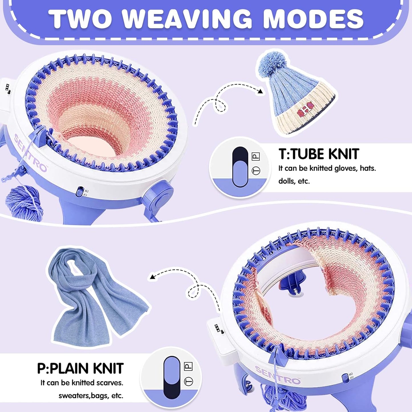 SENTRO 48 Needles Knitting Machines with Row Counter, Smart Knitting Crochet Machine,Weaving Round Loom,Double Knit Loom Machine Kit,DIY Knit Scarf Hat Sock