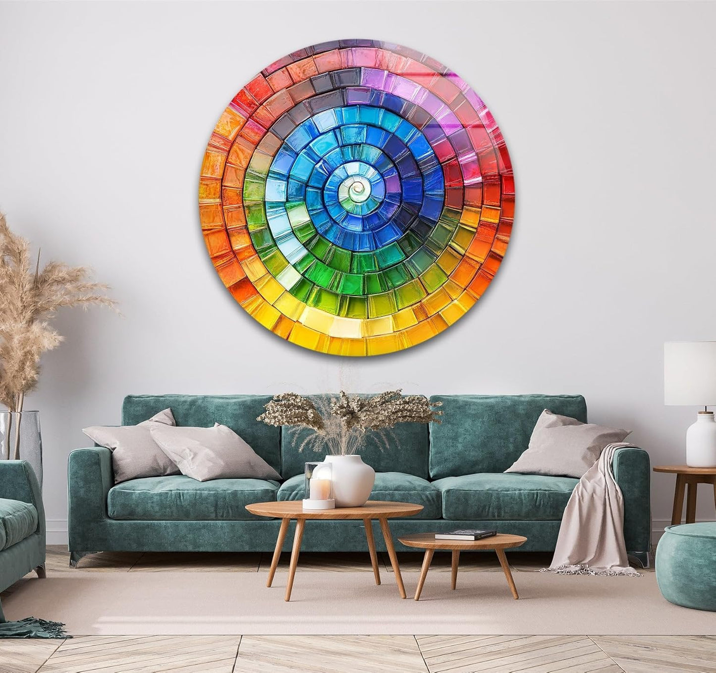My Photostation.com 27.5''(70cm) Diameter Radiant Spiral Spectrum Round Glass Wall Art Tempered Glass Printing Wall Decor Large Wall Art Wall Hangings