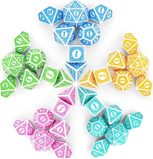 Coyeekn Polyhedral Dice DND Dice, 5 Sets of Dragons and Dungeons,RPG MTG Table Game Vintage Dice Carving Dice (35Pieces)