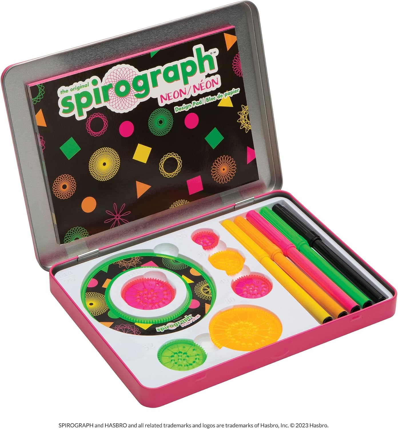 Spirograph Neon Collectors Tin – Arts and Crafts, Kids Toys, Art Supplies, Craft Supplies, Drawing Kit, Spiral Art, Classic Gear Design Kit, Pens, Design Sheet Included, Ages 8+