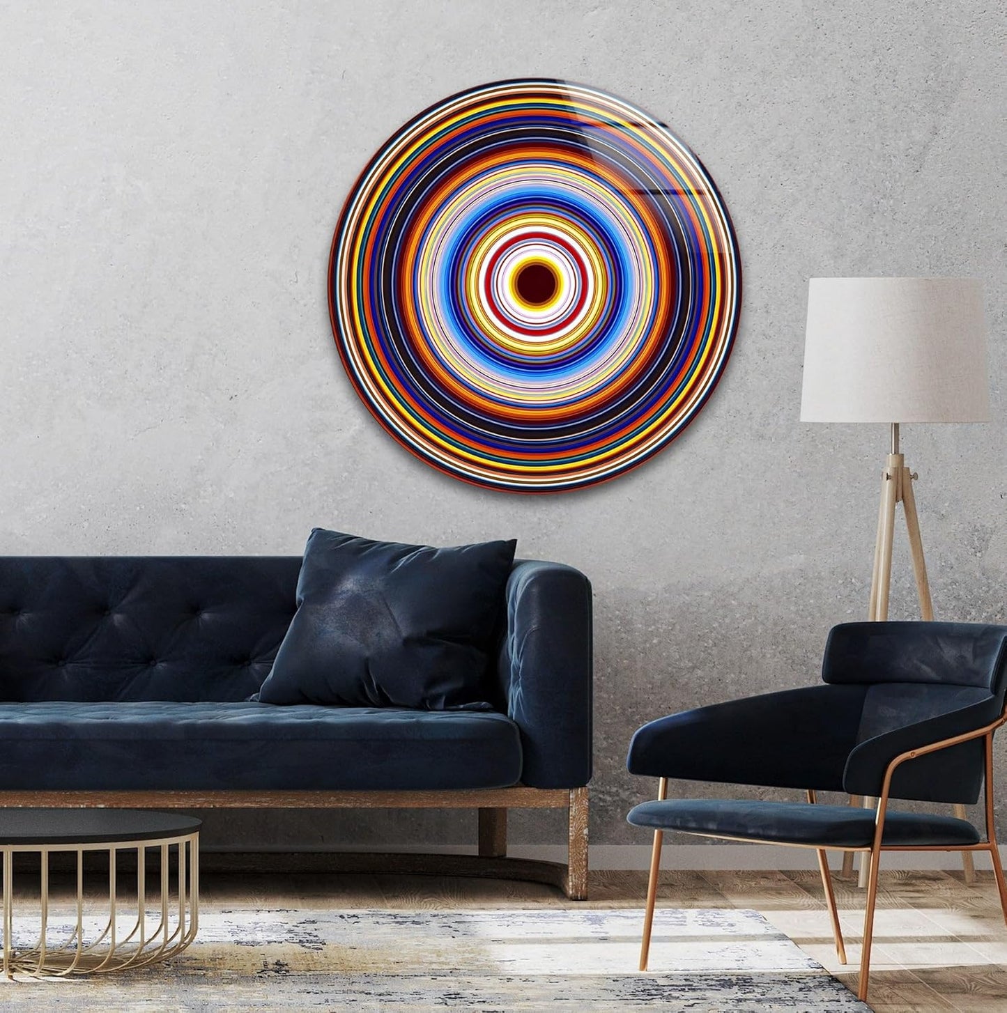 My Photostation.com 10''(25cm) Diameter Colorful Concentric Circles Round Glass Wall Art Tempered Glass Printing Wall Decor Large Wall Art Wall Hangings