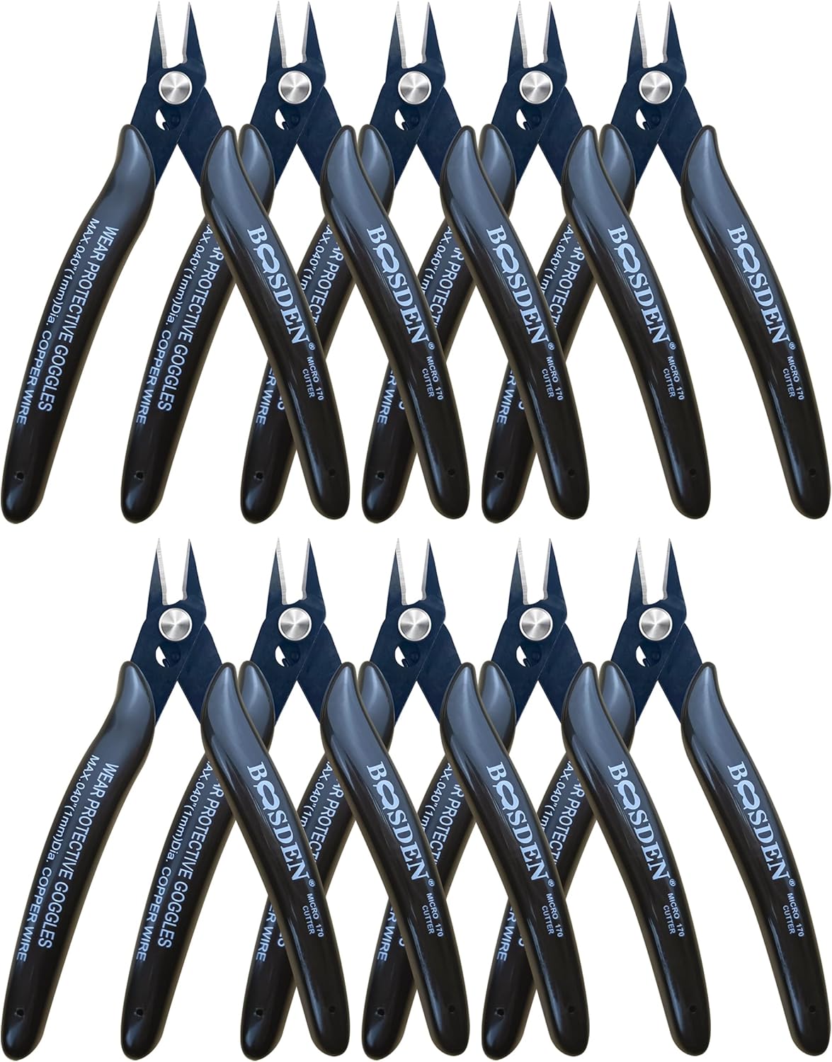 170 Wire Cutters, 10 Pack, Flush Cut Pliers 5 Inch, BOOSDEN Micro Wire Cutters Diagonal Cutting Pliers, Flush Cutter for Jewelry Making, Wire Snips Nippers for Artificial Flowers, Crafts, Zip Ties