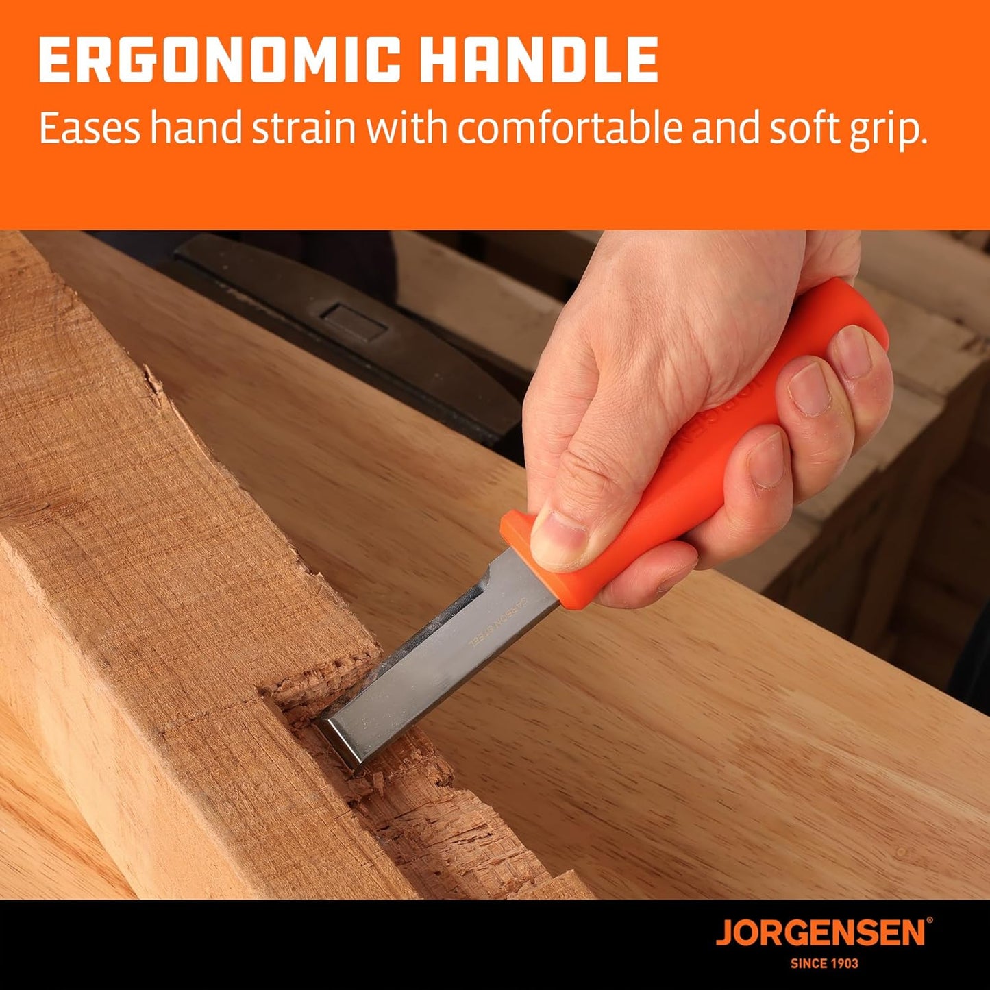 Jorgensen Wood Chisel Knife with Sheath, Wood Chisel for Woodworking with Ergonomic Handle, SK5 Carbon Steel Blade, Full Tang Design, for Carving, Whittling, Splitting