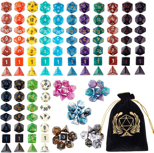 Coyeekn DND Dice Set, 20 x 7 (140 Pieces) Polyhedron Dice 20 Colors Dice for Dungeons and Dragons DND RPG MTG Table Games D4 D8 D10 D12 D20 with 1 Large Flannel Bag