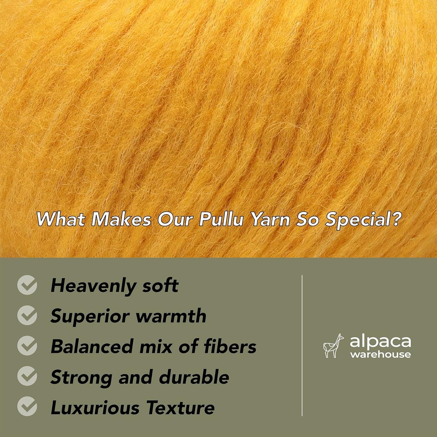 Pullu - Baby Alpaca Merino Wool Yarn Set of 3 Skeins (150 Grams) Worsted Weight - Sourced Directly from Peru - Heavenly Soft and Perfect for Knitting and Crocheting (Golden Yellow)