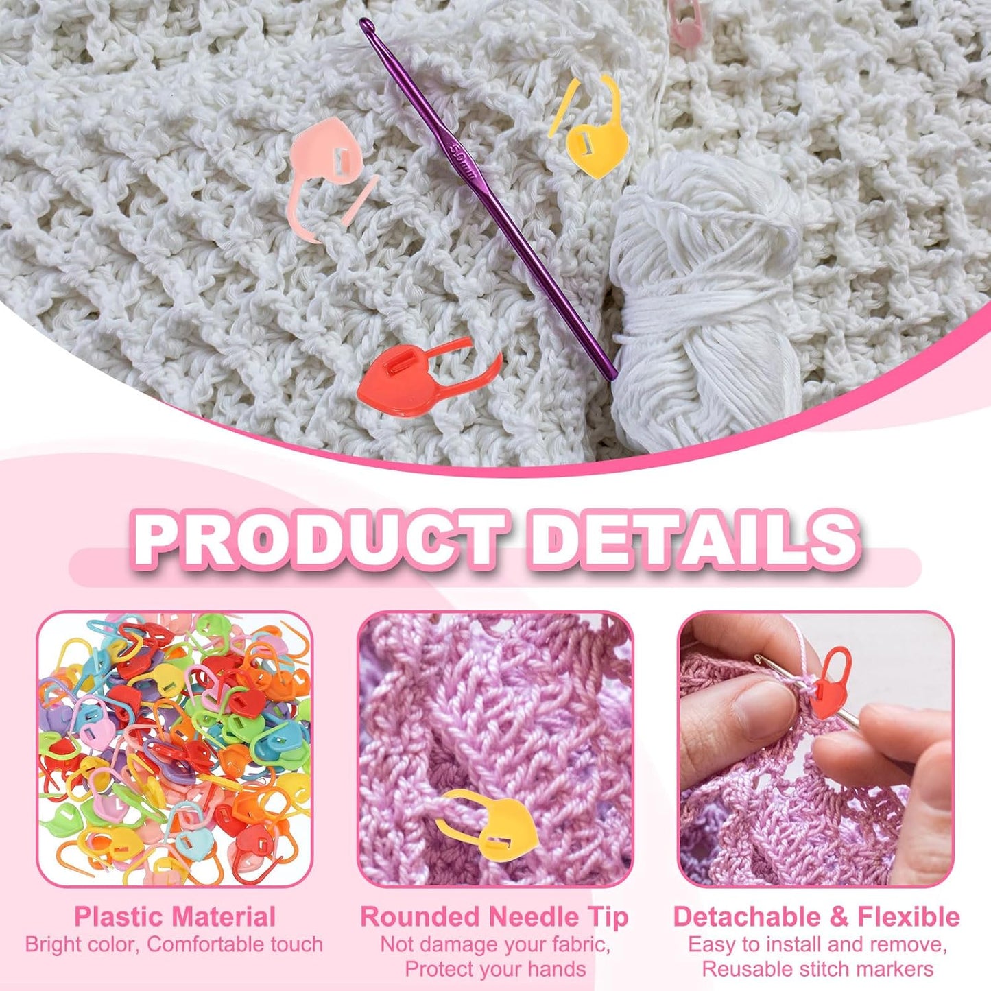 uxcell 200pcs Stitch Markers for Crocheting, Heart Shaped Crochet Marker Needle Clip Counter for Knitting Clothing Tag DIY Craft,Light Purple