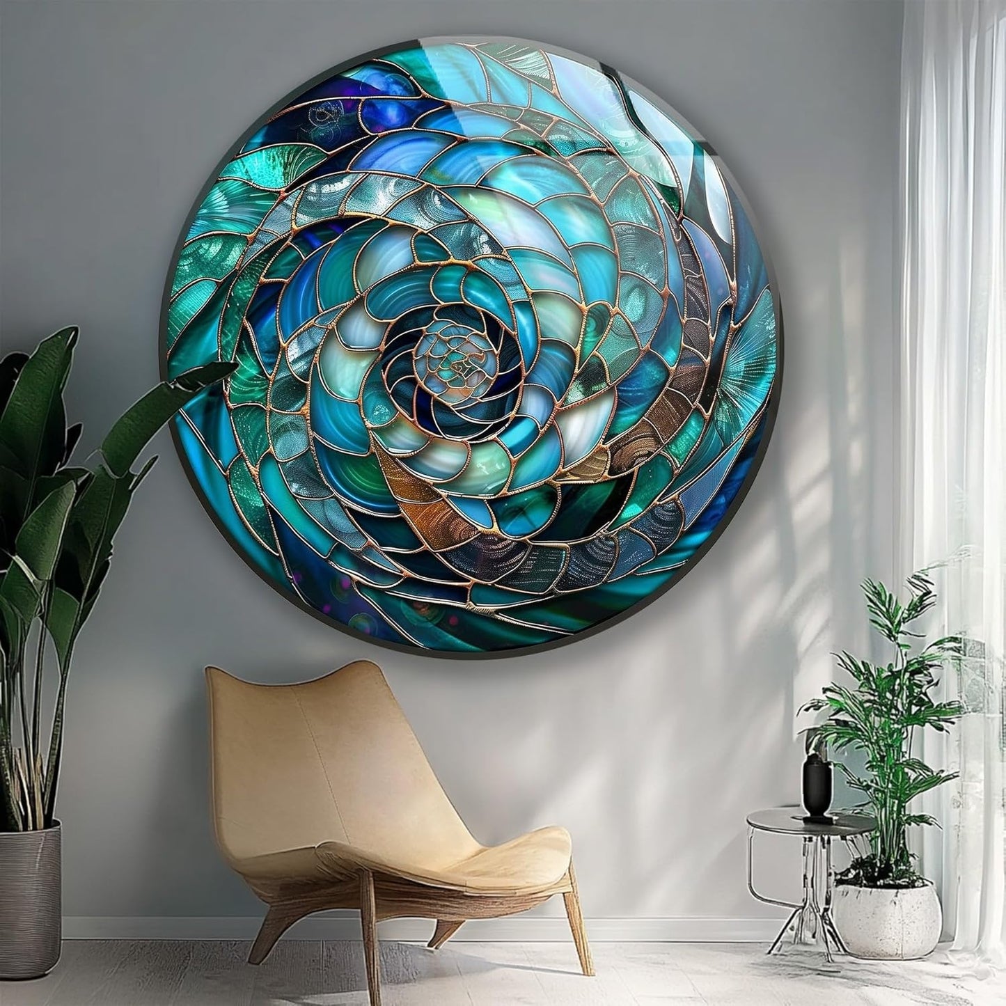 My Photostation.com 24''(60cm) Diameter Ocean Vortex Spiral Round Glass Wall Art Tempered Glass Printing Wall Decor Large Wall Art Wall Hangings