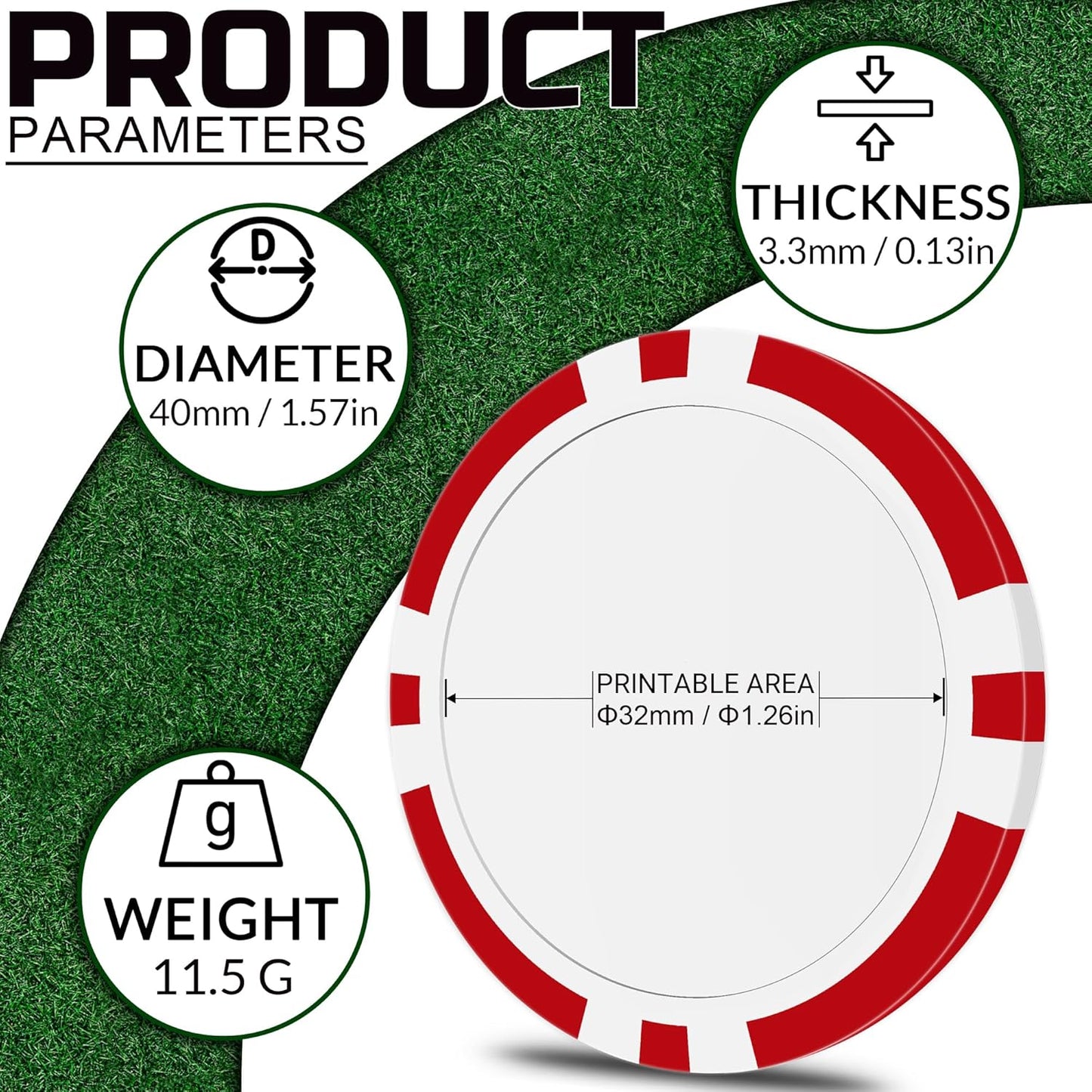 50 Custom Poker Chips, Personalized with Your own Logo, Photo or Text - 11.5g Casino Chips for Poker Gram, Tournaments, Business Card, Token