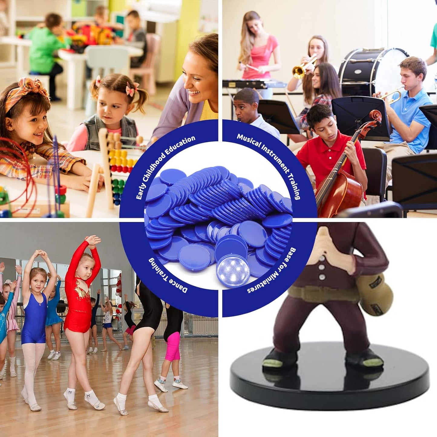 Set of 100 Opaque Plastic Learning Counters Mini Poker Chips Game Tokens with Storage Box (Blue, 1.26 Inch)