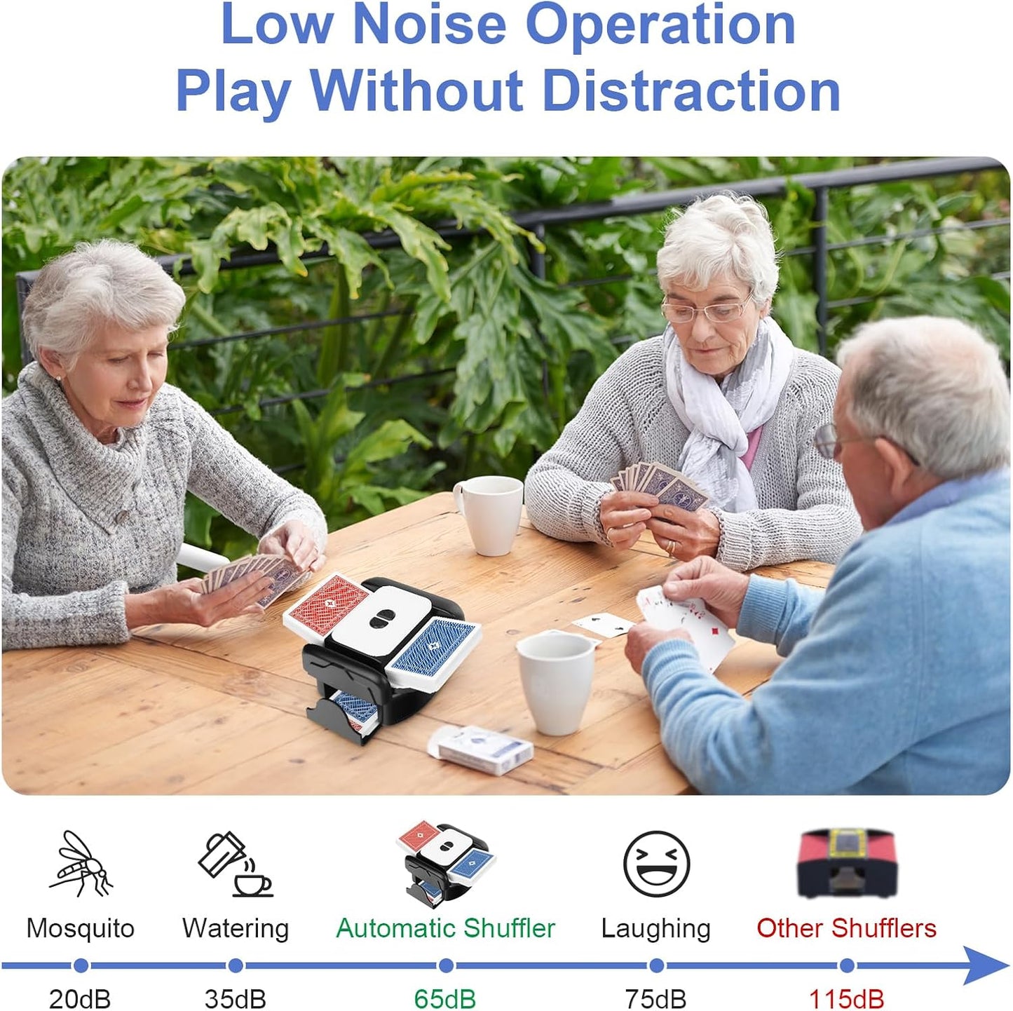 BEE&FLOWER Card Shuffler 2600mAh Rechargeable Auto-Stop Automatic Card Shuffler Low Noise Fits 1-2 Decks Compatible with Poker, UNO, Blackjack, Phase 10