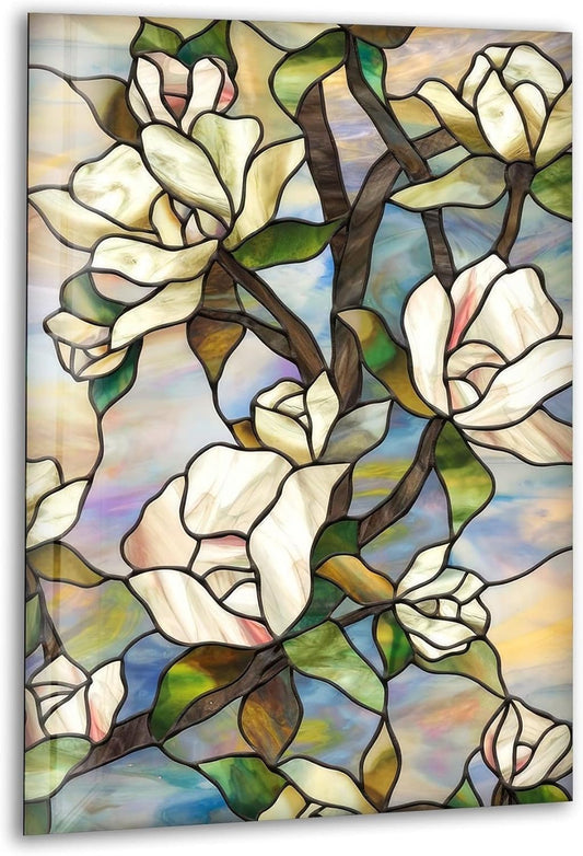My Photostation.com 24Wx30H'' Stained Magnolia Glass Wall Art Tempered Glass Printing Wall Decor Large Wall Art Wall Hangings