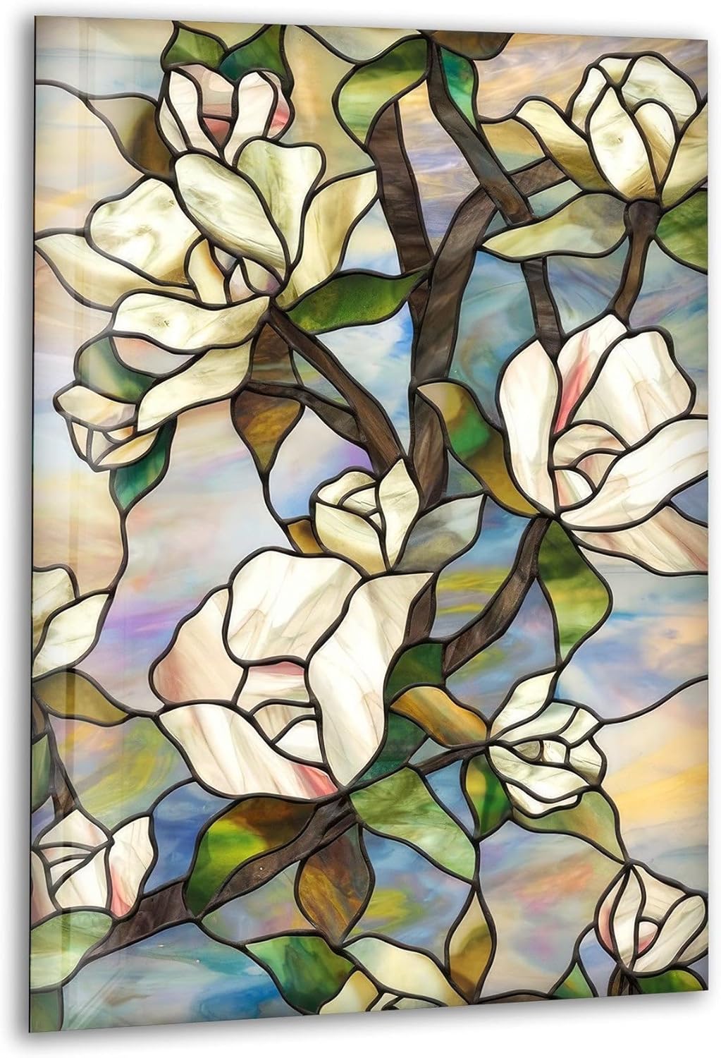 My Photostation.com 27Wx43H'' Stained Magnolia Glass Wall Art Tempered Glass Printing Wall Decor Large Wall Art Wall Hangings