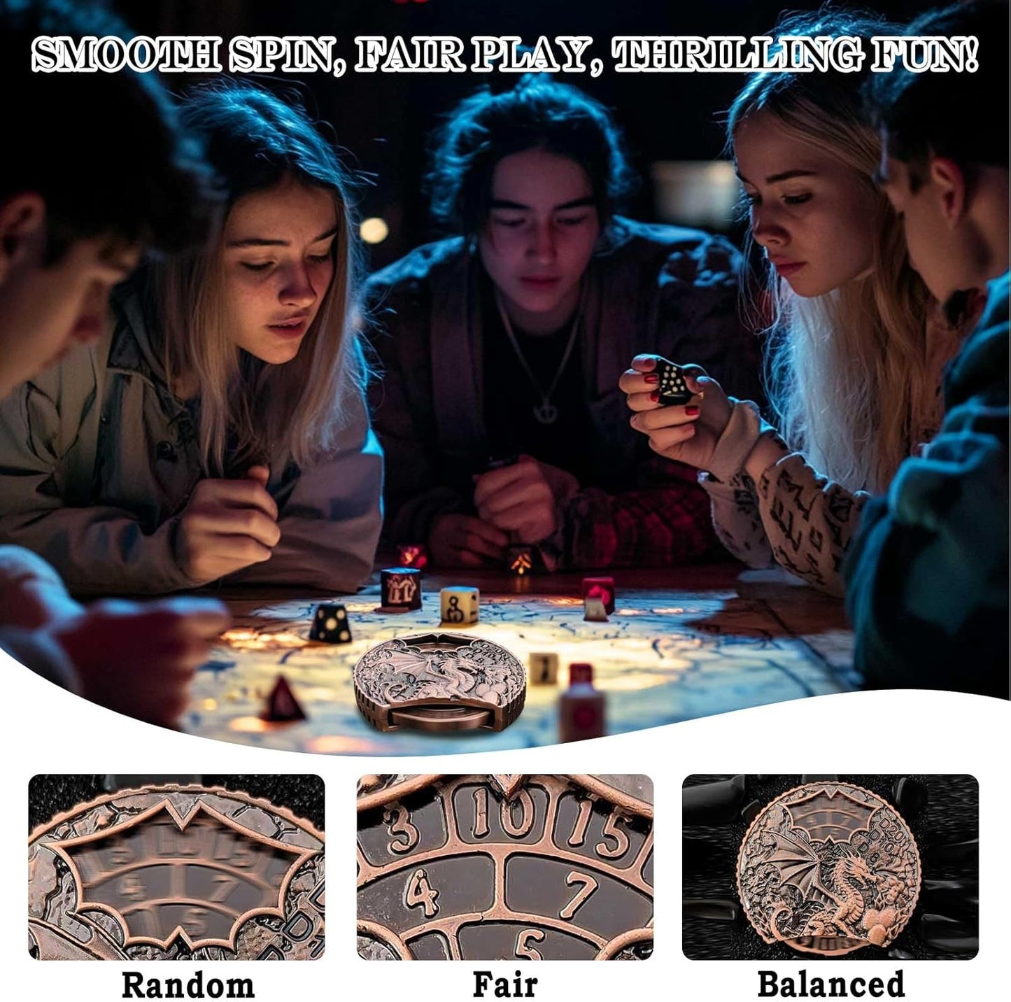 DND Dice Set Roulette: Fidget D4 D6 D8 D10 D10% D12 D20 All in One Metal D&D Spinner Dice - Cool Role Playing Dice Gifts for Dungeons and Dragons TRPG MTG Games Lover Players (Ancient Red)