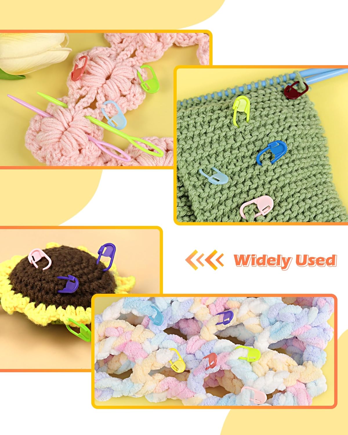 300pcs FIVEIZERO Stitch Markers with 6 pieces of large blunt sewing needles,colorful knitting markers,plastic crochet hook clip,bulk Crochet hook markers for knitting stitch locking clip crochet hooks