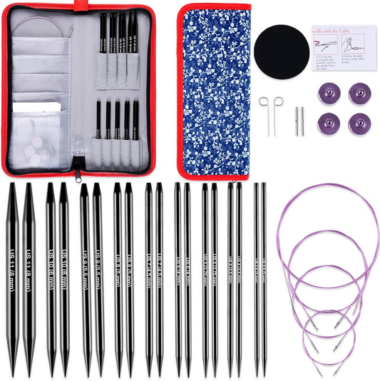 Svartur Interchangeable Circular Knitting Needles Set, with Assorted Circular Knitting Needles and Cables, Accessories and Case, 9 Pairs