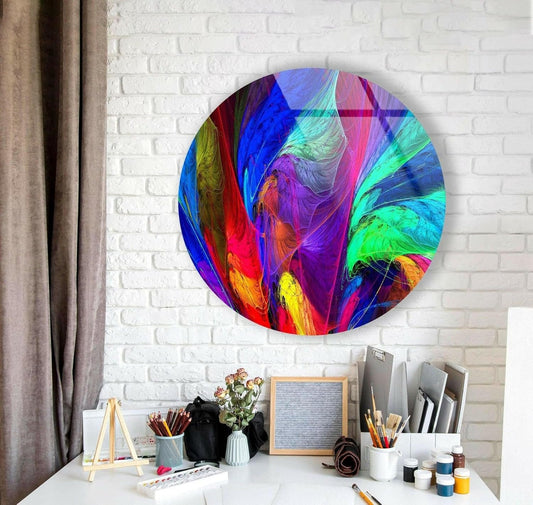 My Photostation.com 15.8''(40cm) Diameter Neon Colors Abstract Round Glass Wall Art Tempered Glass Printing Wall Decor Large Wall Art Wall Hangings