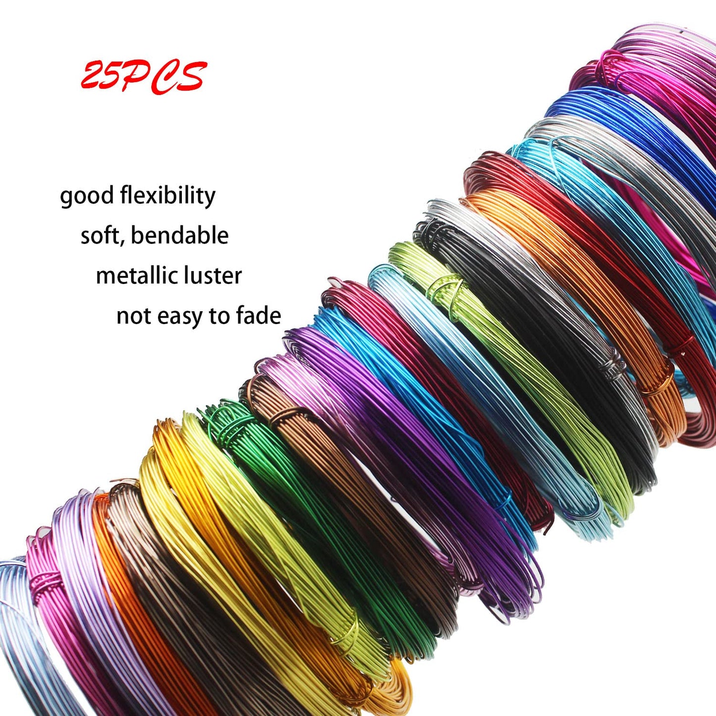 25 Rolls 820 Feet Colored Aluminum Craft Wire 0.8 mm Flexible Metal Artistic Jewelry Beading Wire, Each Roll 32.8 Feet, 25 Colors