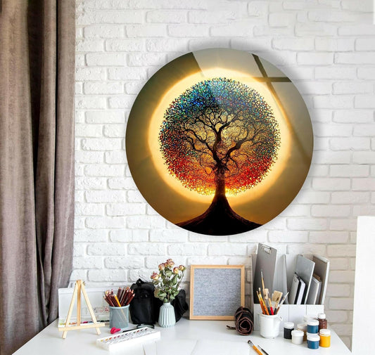 My Photostation.com 10''(25cm) Diameter Life of Tree Round Glass Wall Art Tempered Glass Printing Wall Decor Large Wall Art Wall Hangings