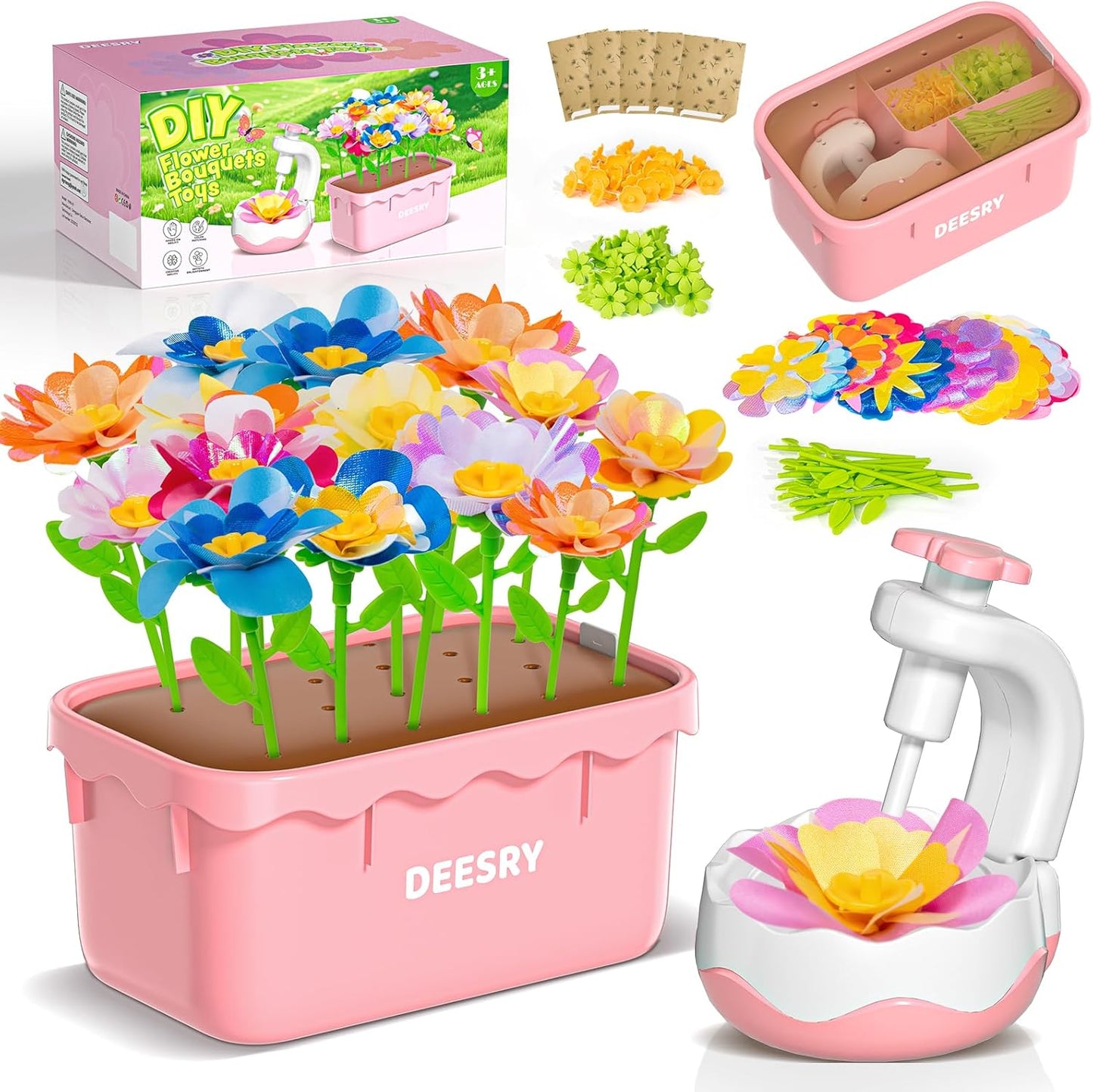 Deesry Fabric Flower Bouquets Toys, DIY Flower Craft Kits Year, Flowers Market Toy, Educational Arts & Crafts Toy, DIY Creative Activity As Christmas Birthday Gift for 4 5 6 7 8 Year Toddler Girl-02