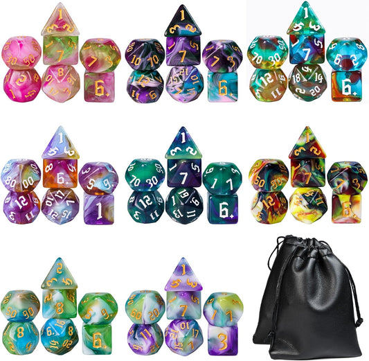 8 Sets Polyhedral Dice Set D&D, 56pcs DND Dice Set with 2 Large Leather Bag for RPG Table Games