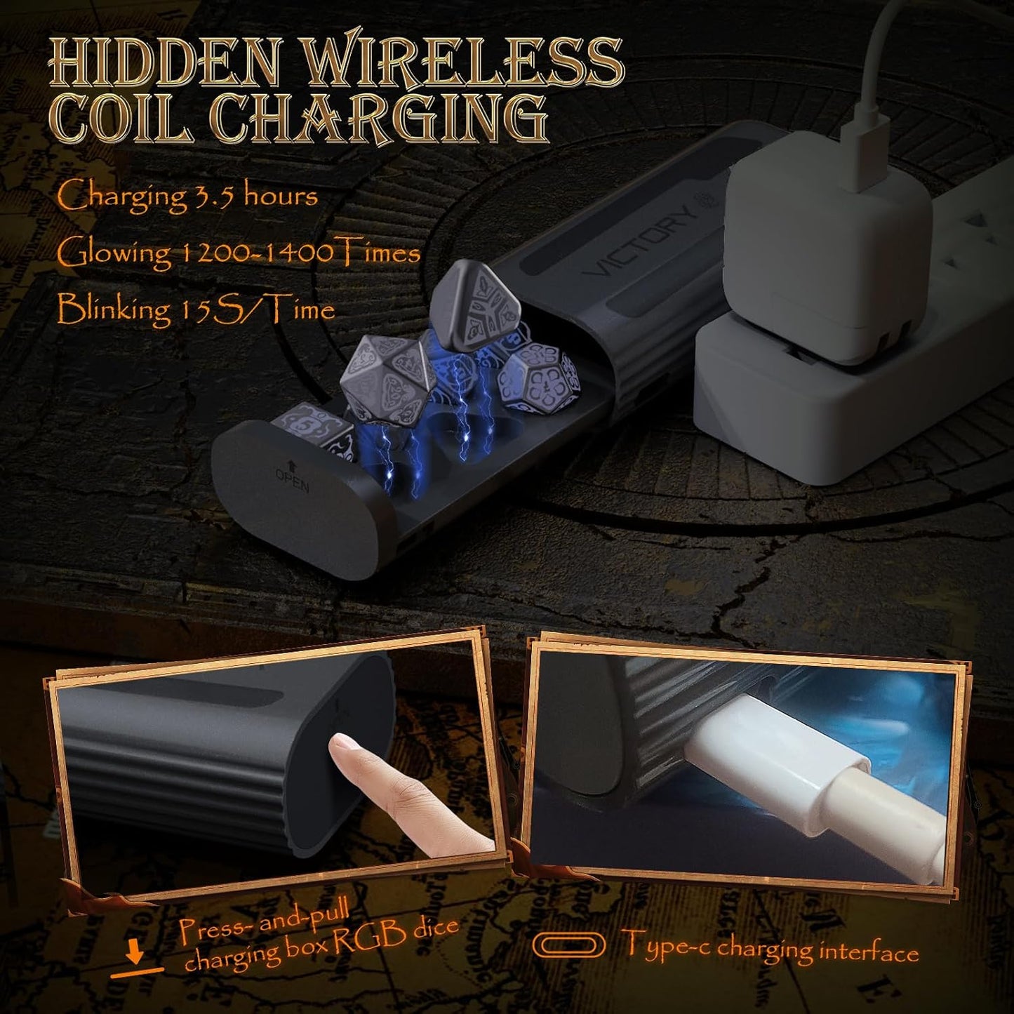 Wireless Charging DND Dice Set with Charging Box, Light Up Polyhedral Dice Set of D4 D6 D8 D10 D% D12 D20, 7PCS Glowing LED D&D Electronic Dice Set for RPG MTG Table Games