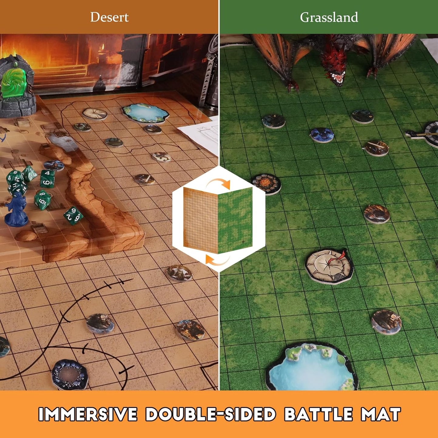 CZYY Foldable Battle Mat with DM Screen, Game Tokens, Dice Set, Markers - 2-Sided Wet & Dry Erase Terrain, Ultimate DND Starter Set, Accessories, Gift for Dungeon Master & Player