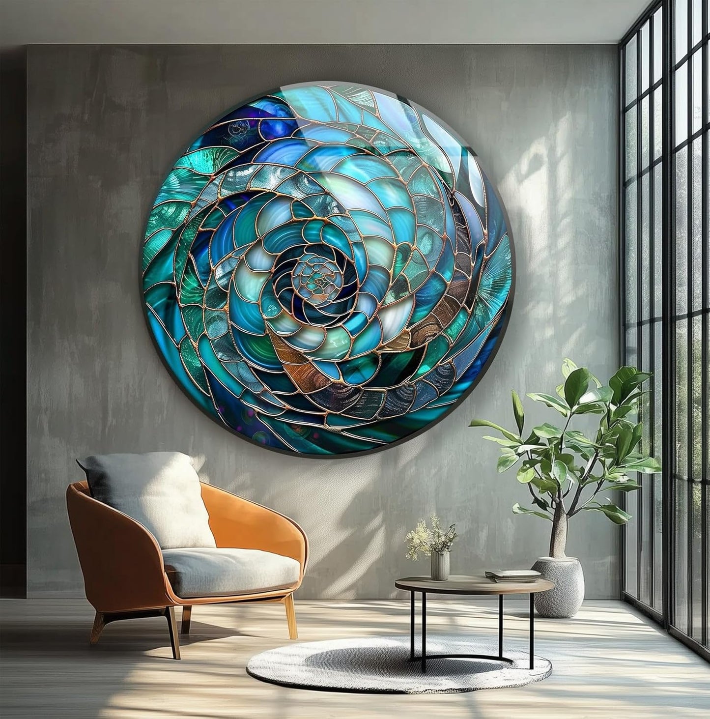 My Photostation.com 15.8''(40cm) Diameter Ocean Vortex Spiral Round Glass Wall Art Tempered Glass Printing Wall Decor Large Wall Art Wall Hangings